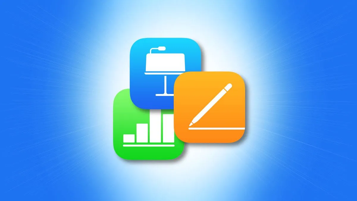 Ba biểu tượng ứng dụng Pages, Numbers và Keynote trong bộ iWork của Apple.