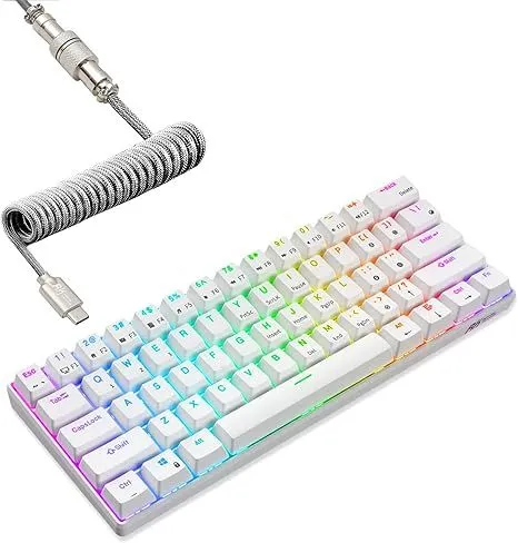 Bàn phím cơ RK ROYAL KLUDGE RK61 kích thước 60%, một lựa chọn phổ biến đi kèm cáp xoắn.