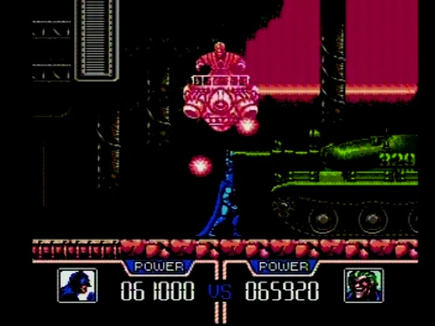 Batman nhảy qua các chướng ngại vật trong game platformer Batman: Return of the Joker