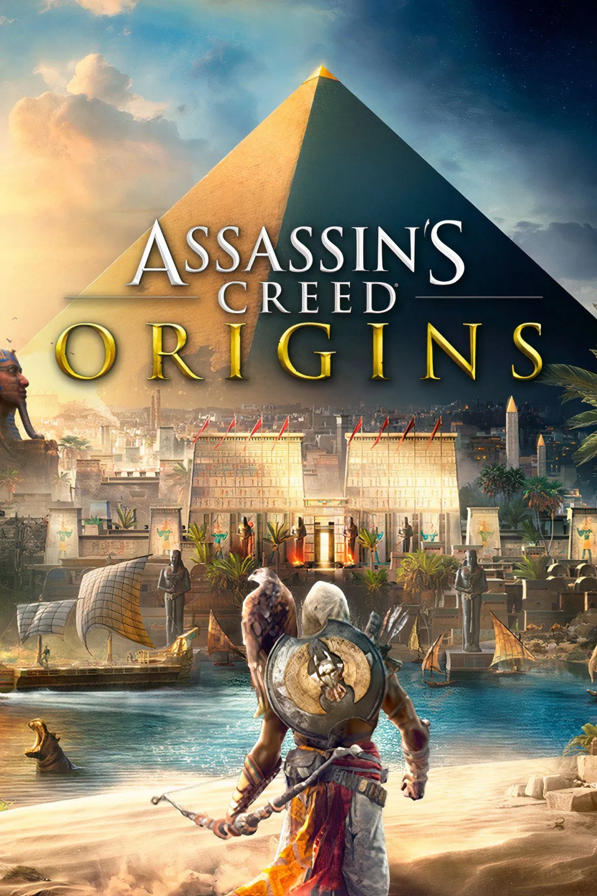 Bayek of Siwa cưỡi lạc đà khám phá Ai Cập cổ đại trong Assassin's Creed Origins, thể hiện phong cách action RPG thế giới mở