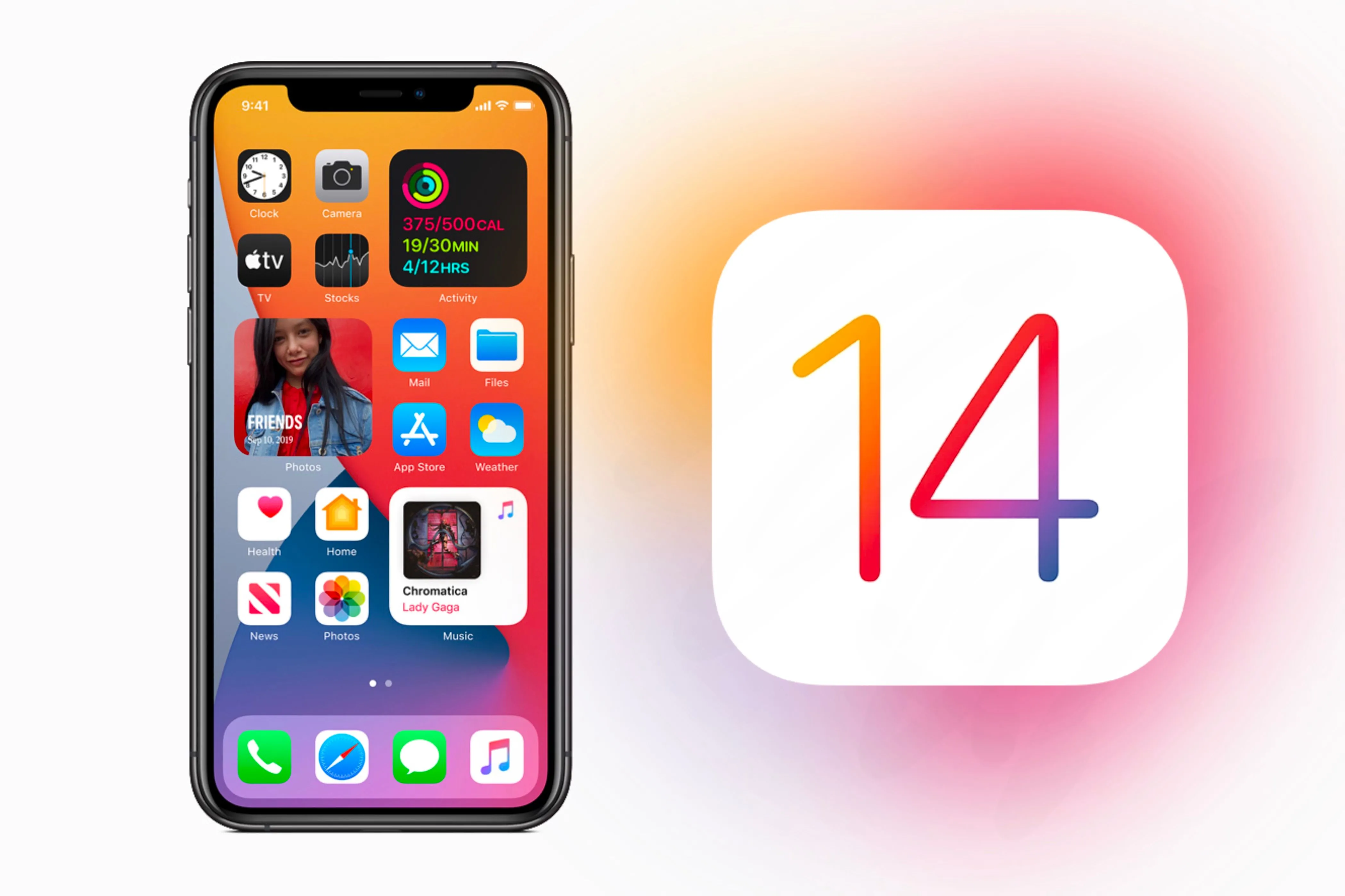 Biểu tượng iOS 14 bên cạnh màn hình iPhone đã được cá nhân hóa với widget