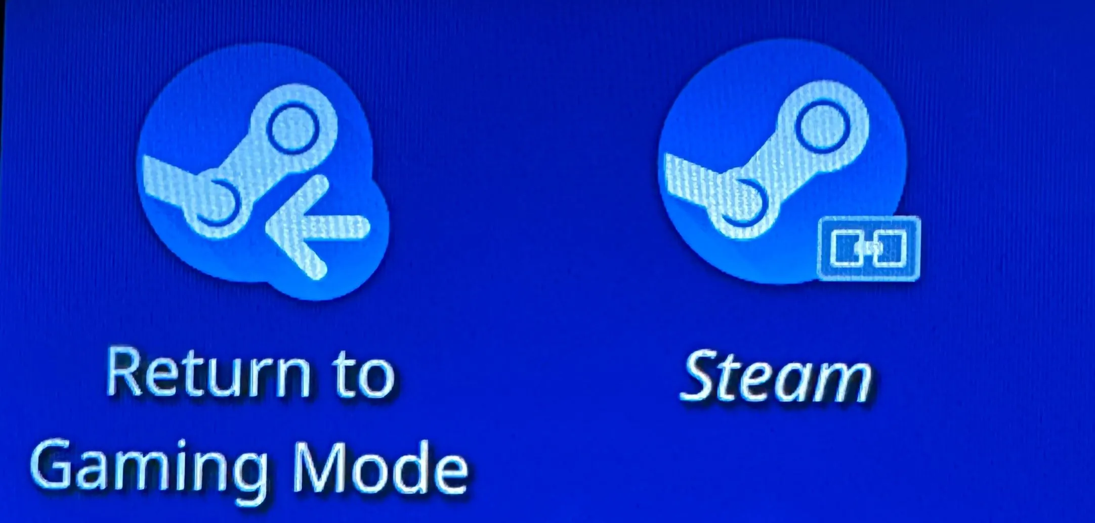 Biểu tượng &quot;Return to Gaming Mode&quot; trên màn hình Desktop của SteamOS, hướng dẫn người dùng quay lại giao diện chơi game.