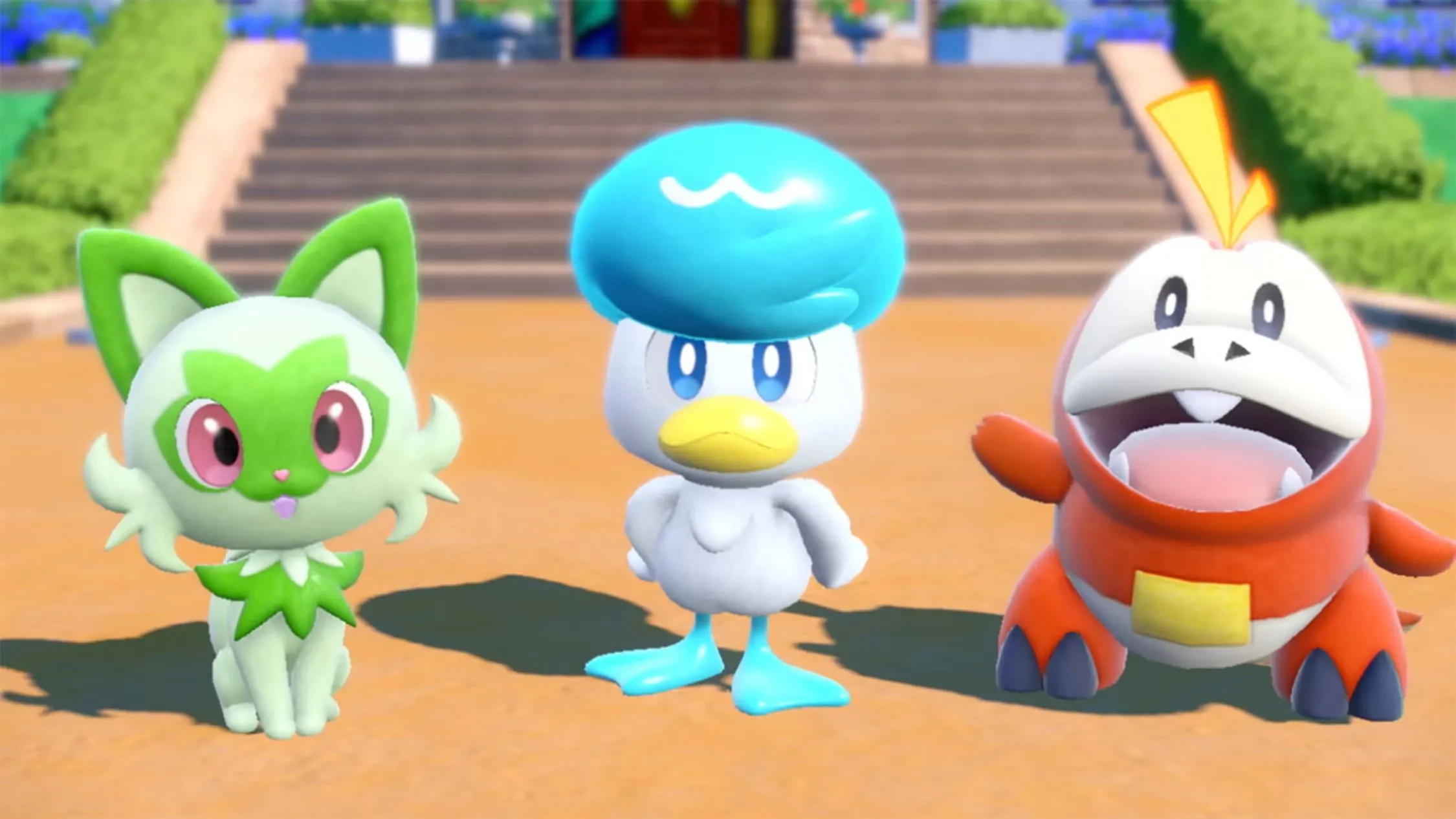 Bộ ba Pokémon khởi đầu trong Pokémon Scarlet và Violet, các tựa game đầu tiên của series trên hệ máy Nintendo Switch.