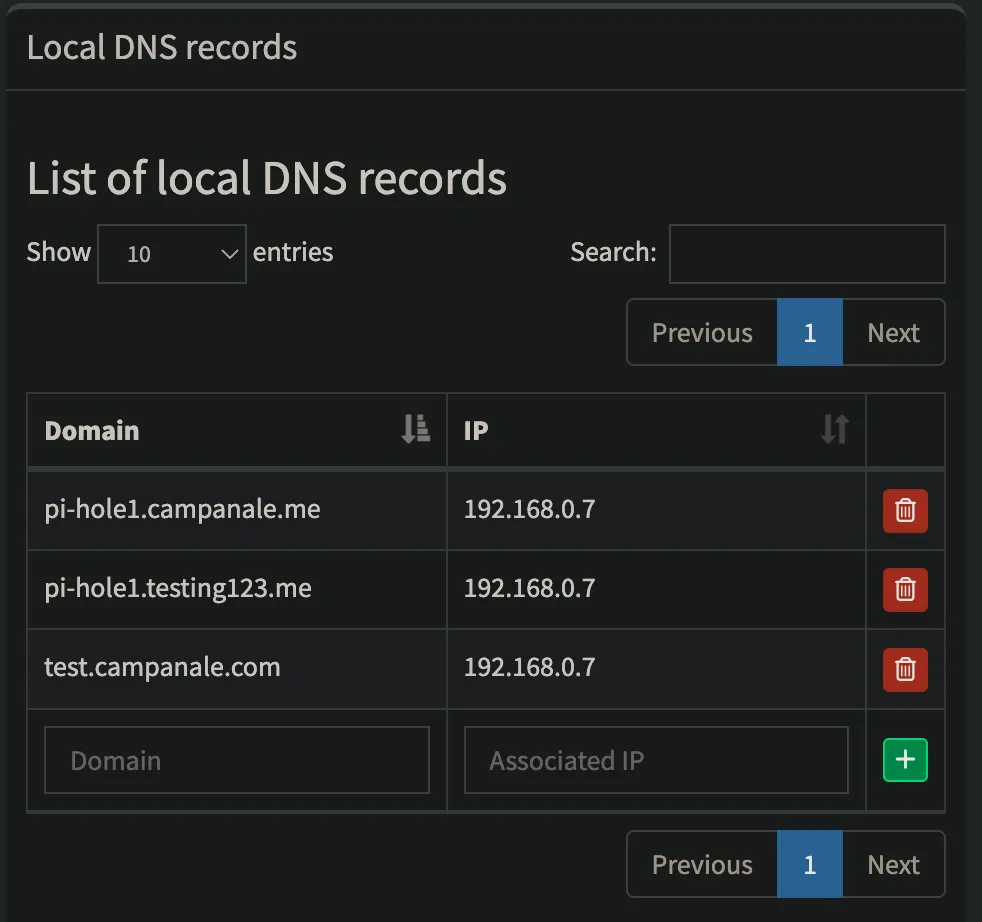 Các mục nhập DNS cục bộ trong cài đặt Pi-hole