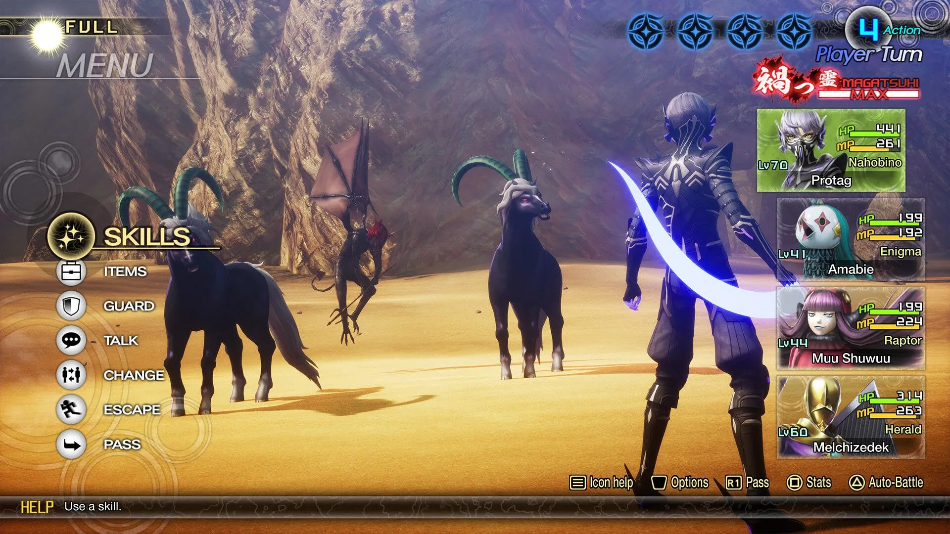 Cảnh gameplay từ Shin Megami Tensei V Vengeance, một tựa game nhập vai Nhật Bản.