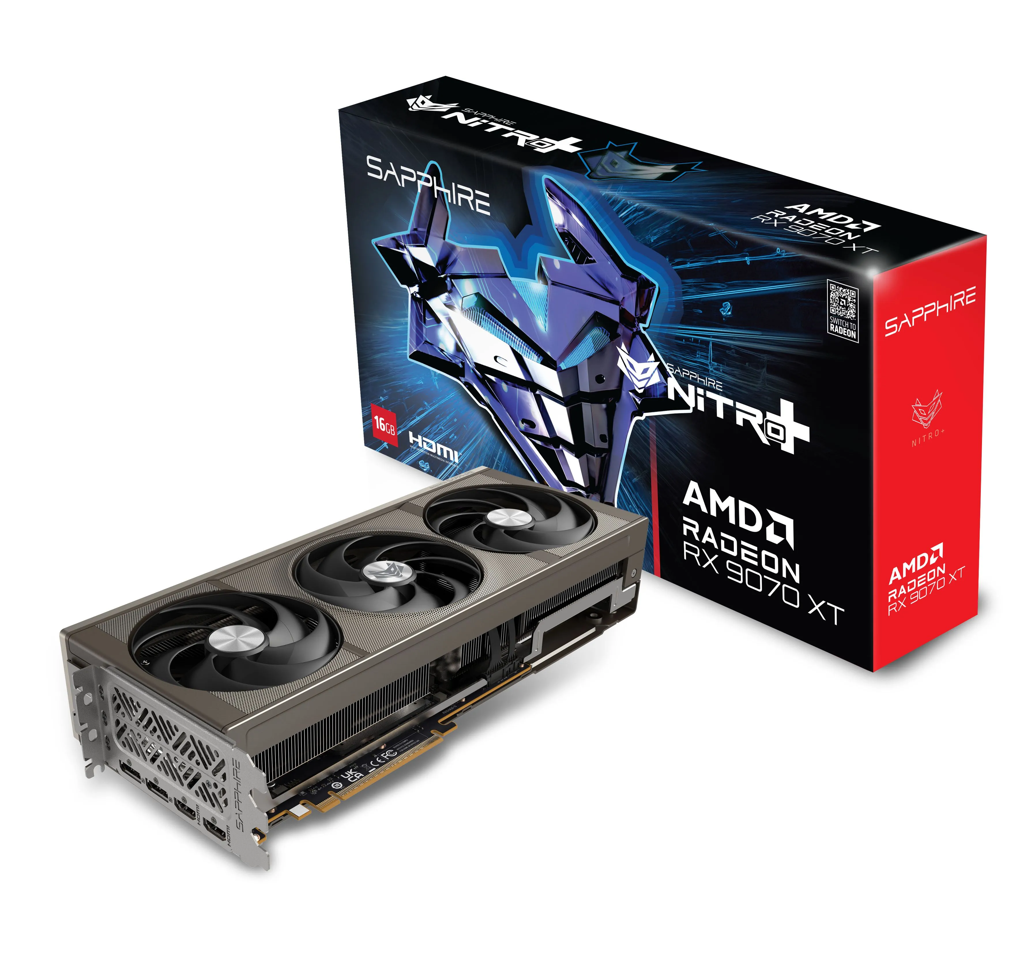 Card đồ họa Sapphire NITRO+ AMD Radeon RX 9070 XT với hệ thống làm mát hiệu quả.