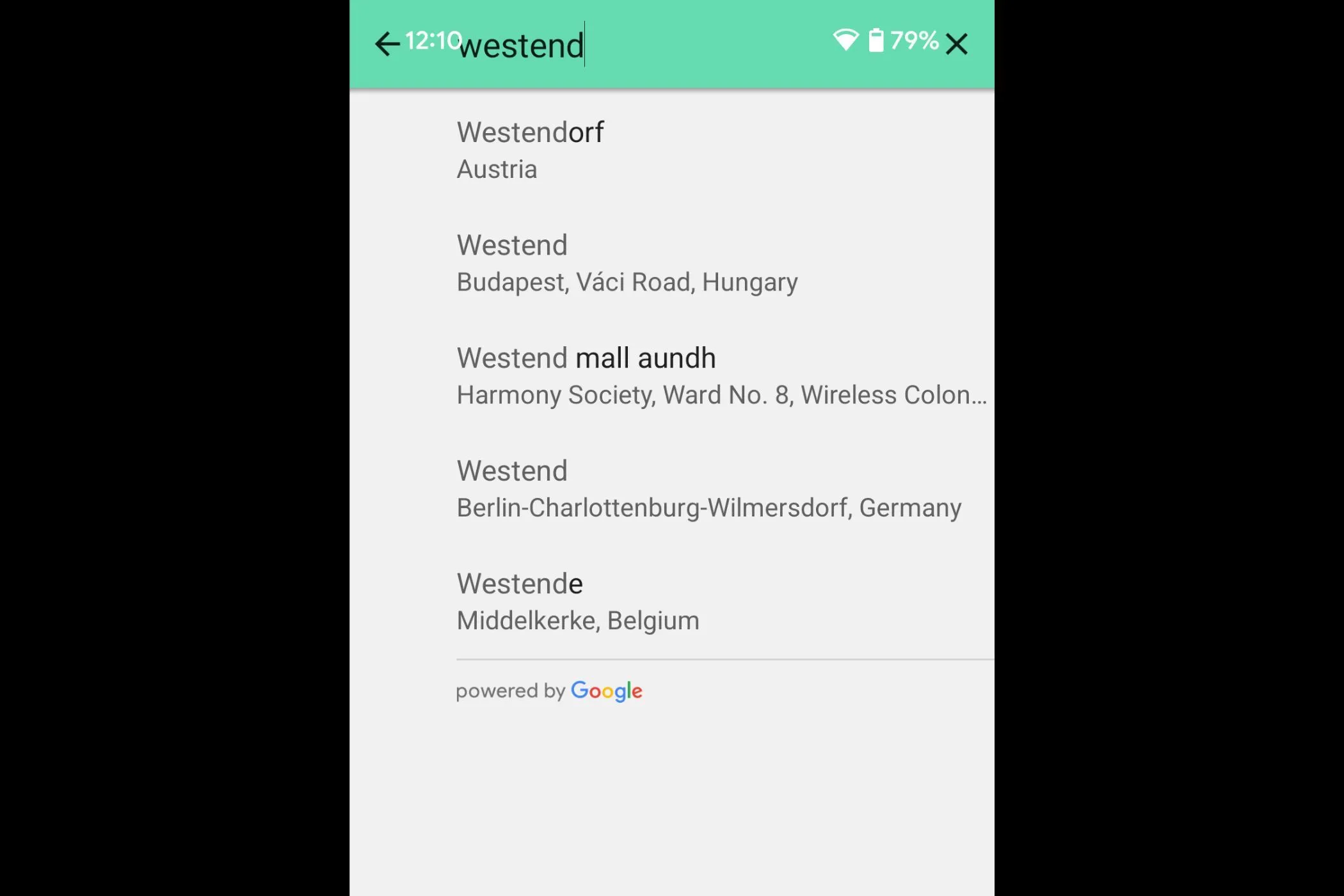 Danh sách gợi ý địa điểm khi bạn nhập vị trí để đặt nhắc nhở trong Google Keep