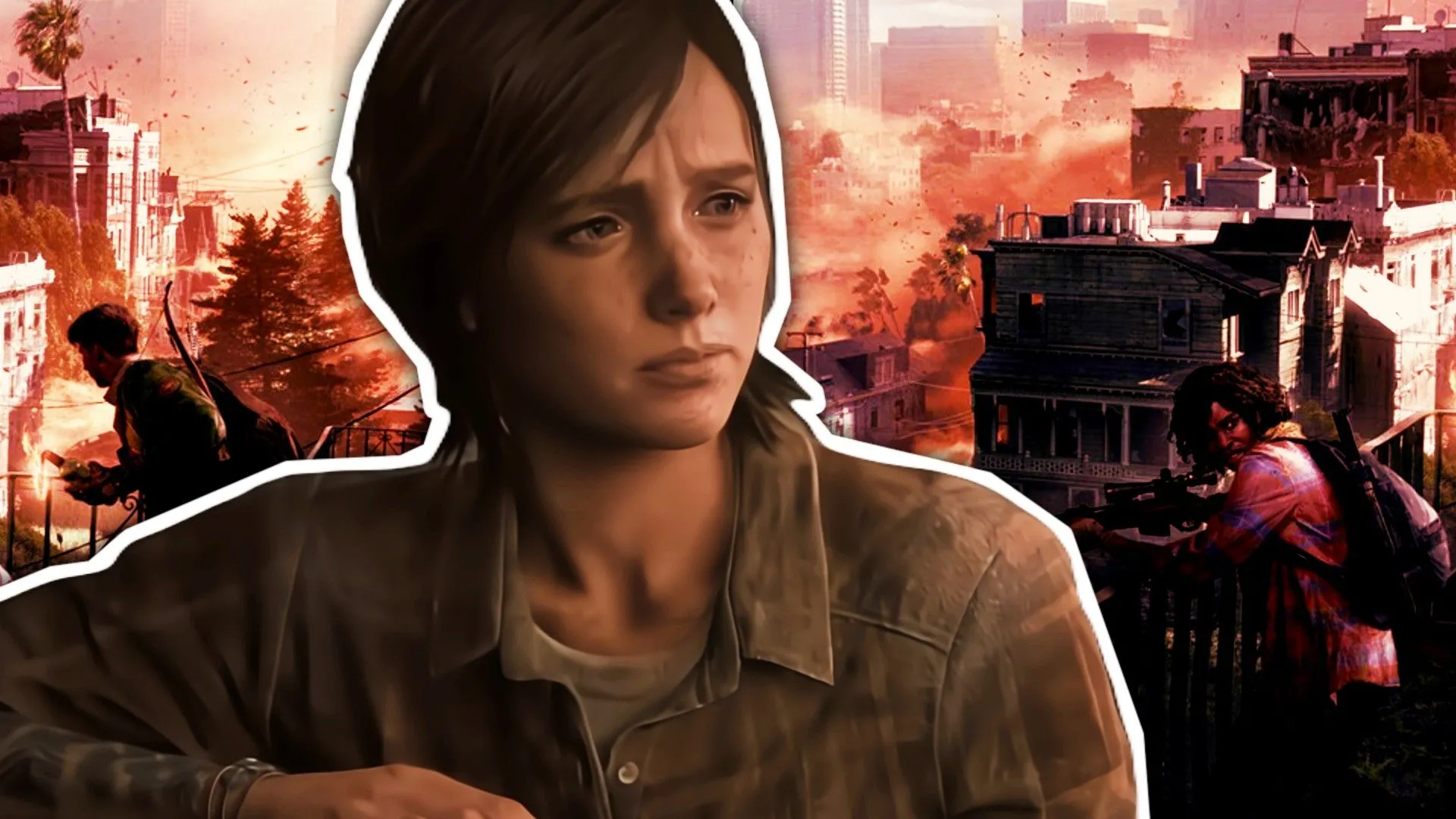 Ellie từ The Last of Us đứng trước hình ảnh hai nhân vật trong phiên bản Factions đã bị hủy