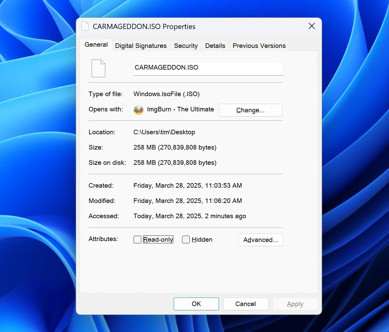 File ISO đã được tạo thành công hiển thị trong File Explorer trên Windows 11