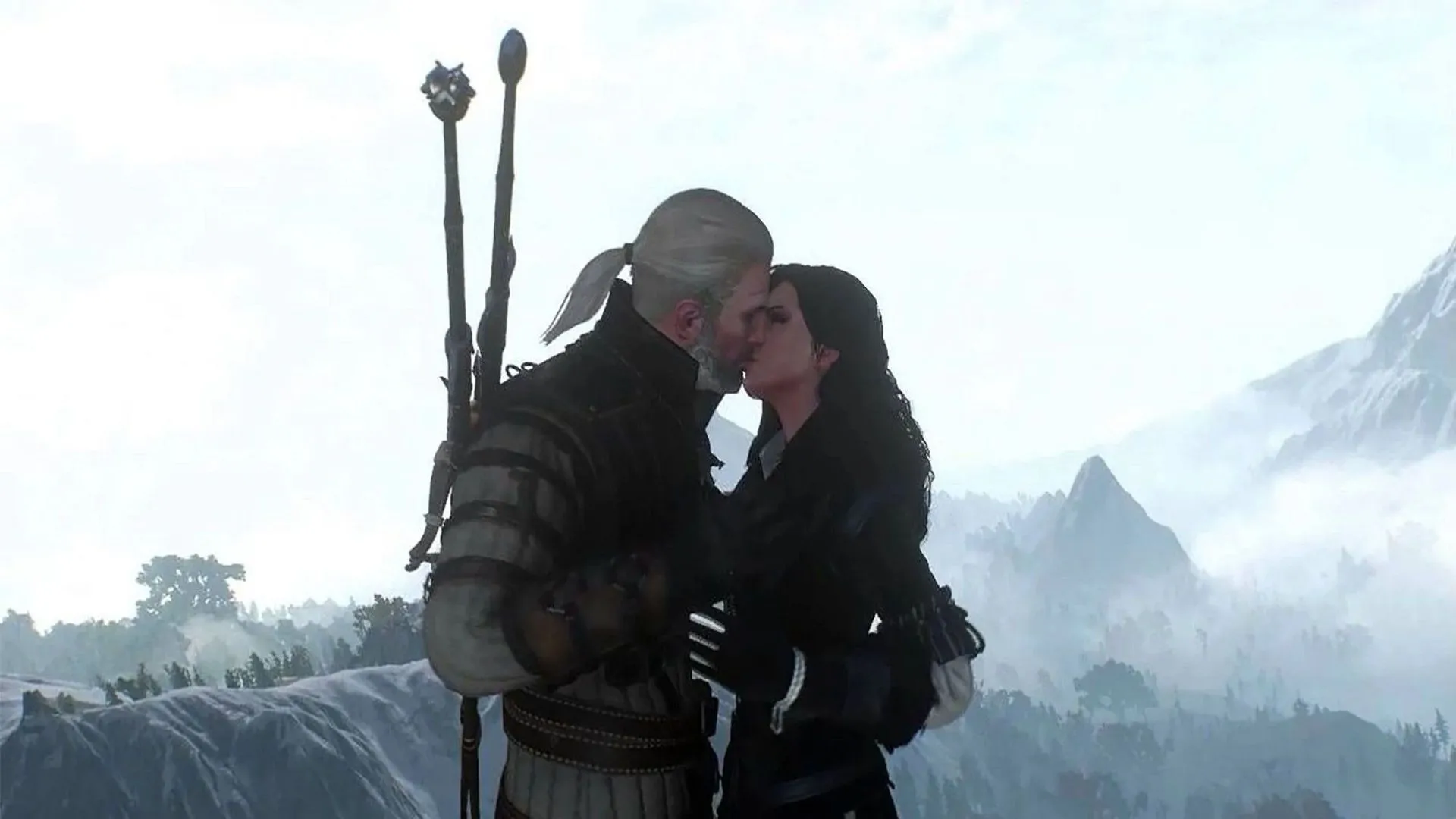 Geralt và Yennefer trong The Witcher 3: Wild Hunt, minh họa các mối quan hệ lãng mạn có thể tác động đến cốt truyện chính.