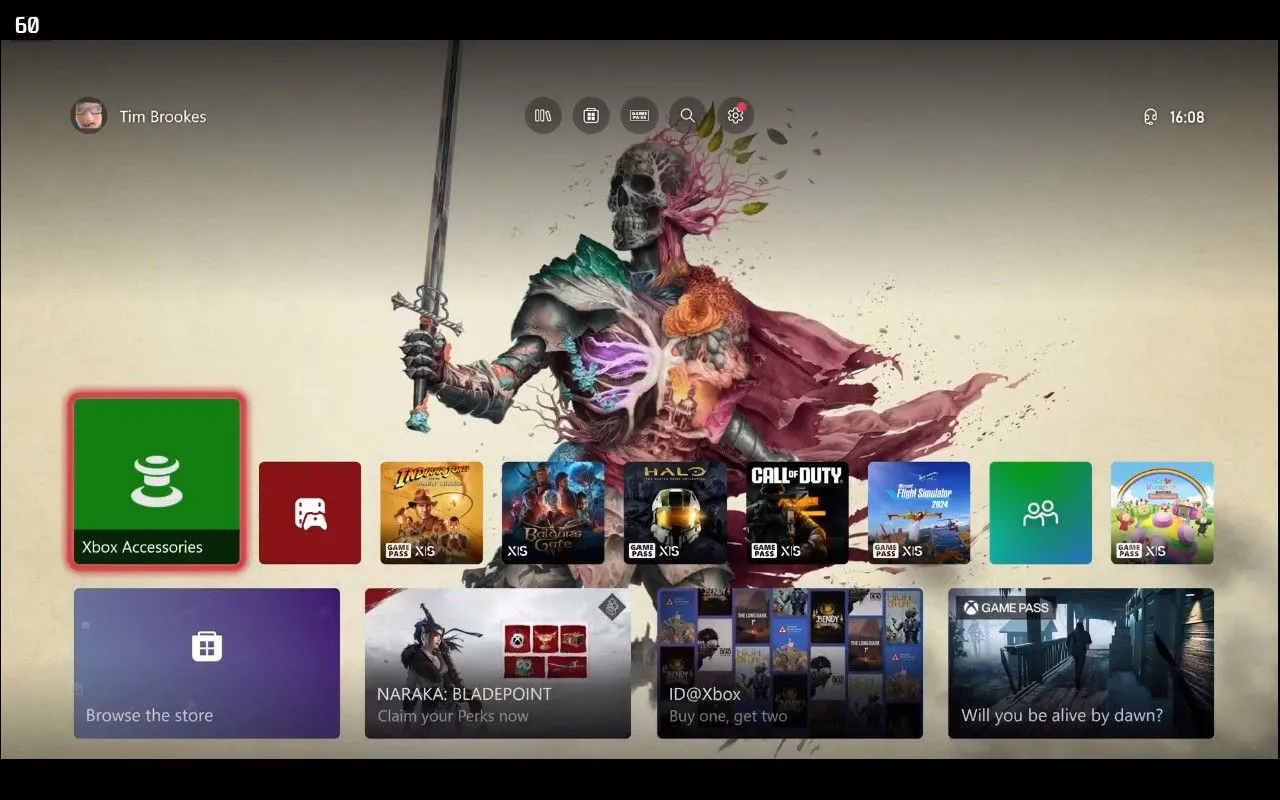 Giao diện dashboard của Xbox được truyền tải qua ứng dụng Greenlight, hiển thị các tùy chọn game và ứng dụng