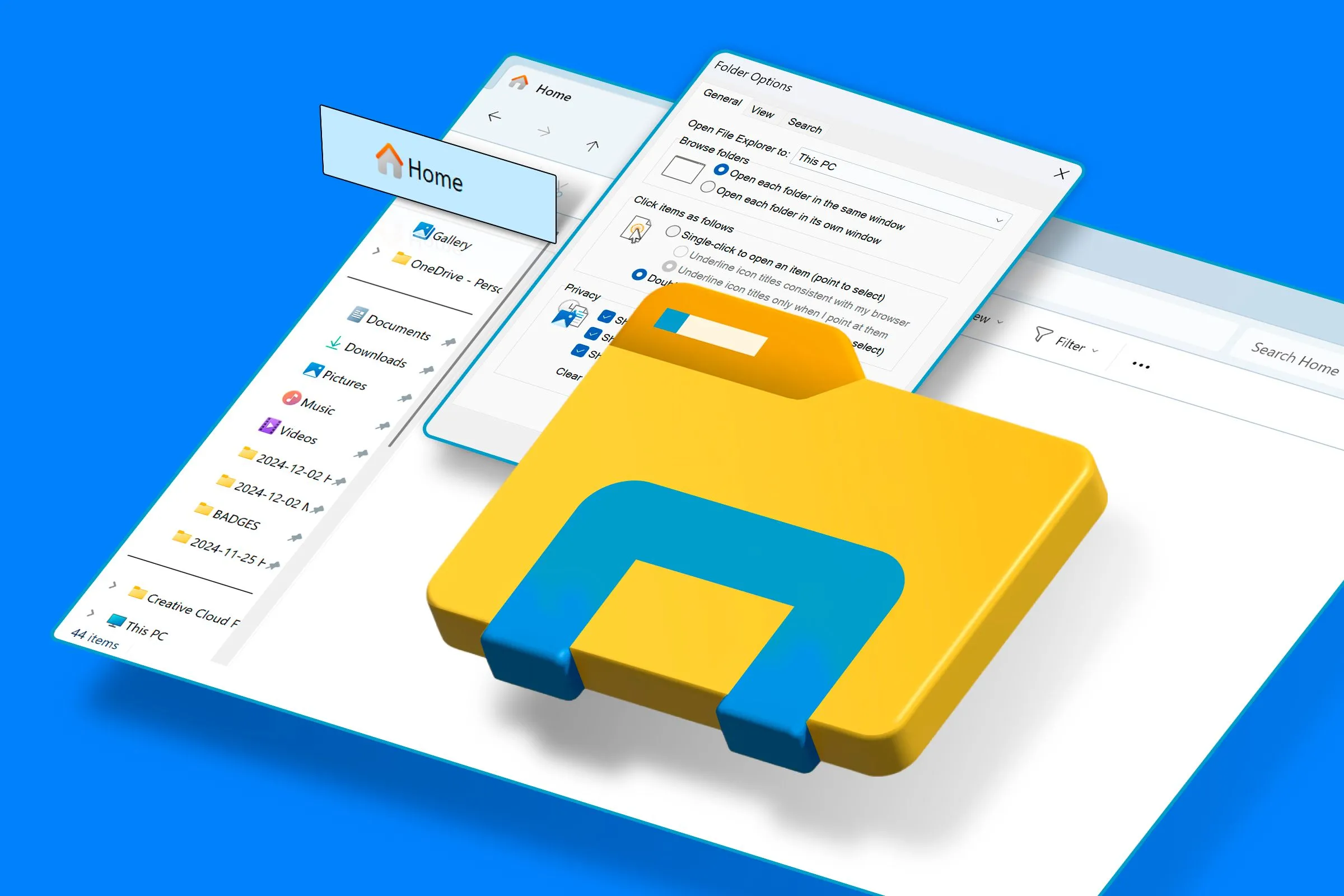 Giao diện File Explorer của Windows 11, với thư mục Home được đánh dấu