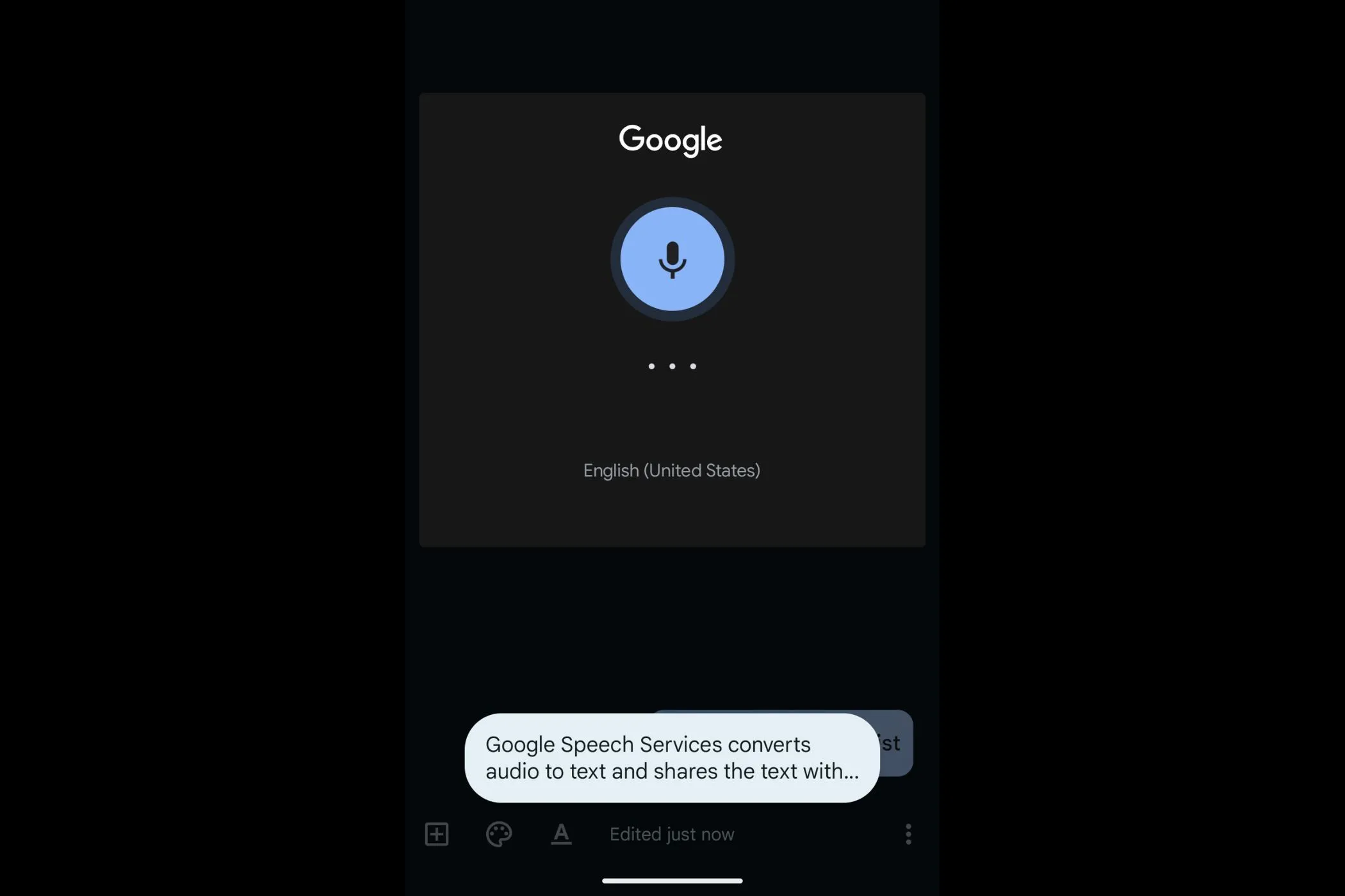 Giao diện ghi âm giọng nói và quá trình chuyển ngữ tự động trong Google Keep