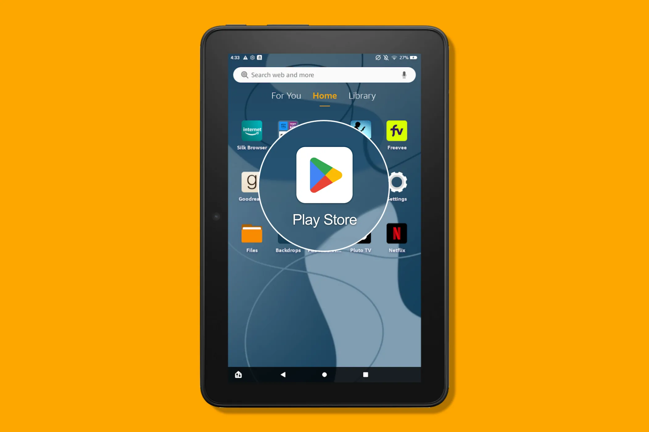 Giao diện Google Play Store trên máy tính bảng Amazon Fire, cho thấy khả năng cài đặt ứng dụng từ nhiều nguồn