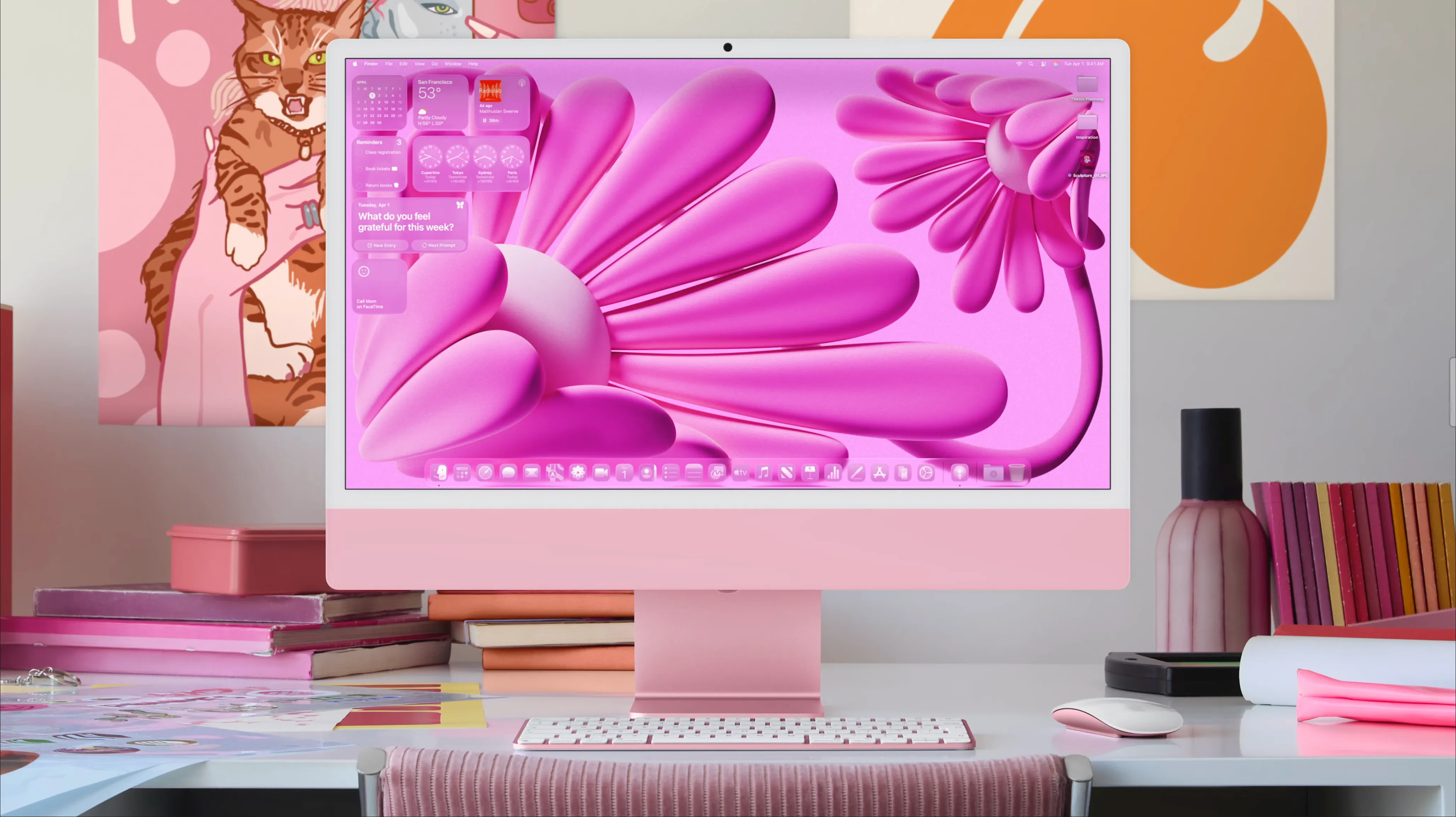 Giao diện macOS 26 Tahoe với các chủ đề màu hồng