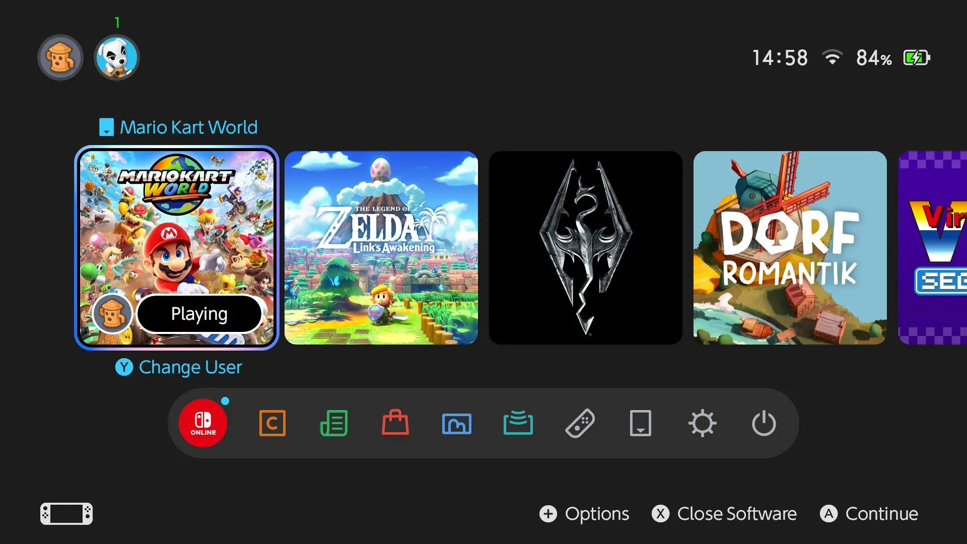Giao diện người dùng của Nintendo Switch 2 hiển thị các biểu tượng game sau khi chuyển dữ liệu