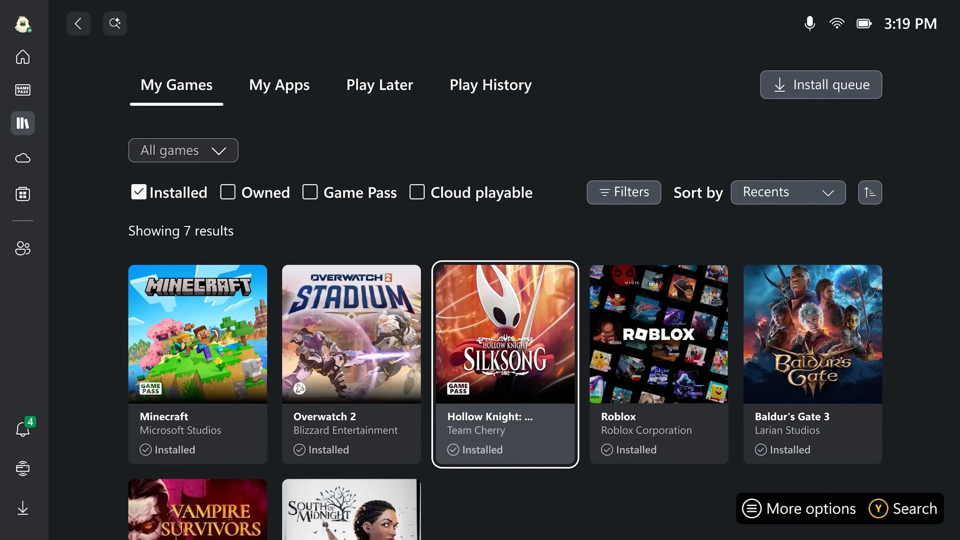 Giao diện tổng quan mới của Xbox Dashboard trên Windows, hiển thị thư viện game đa nền tảng.
