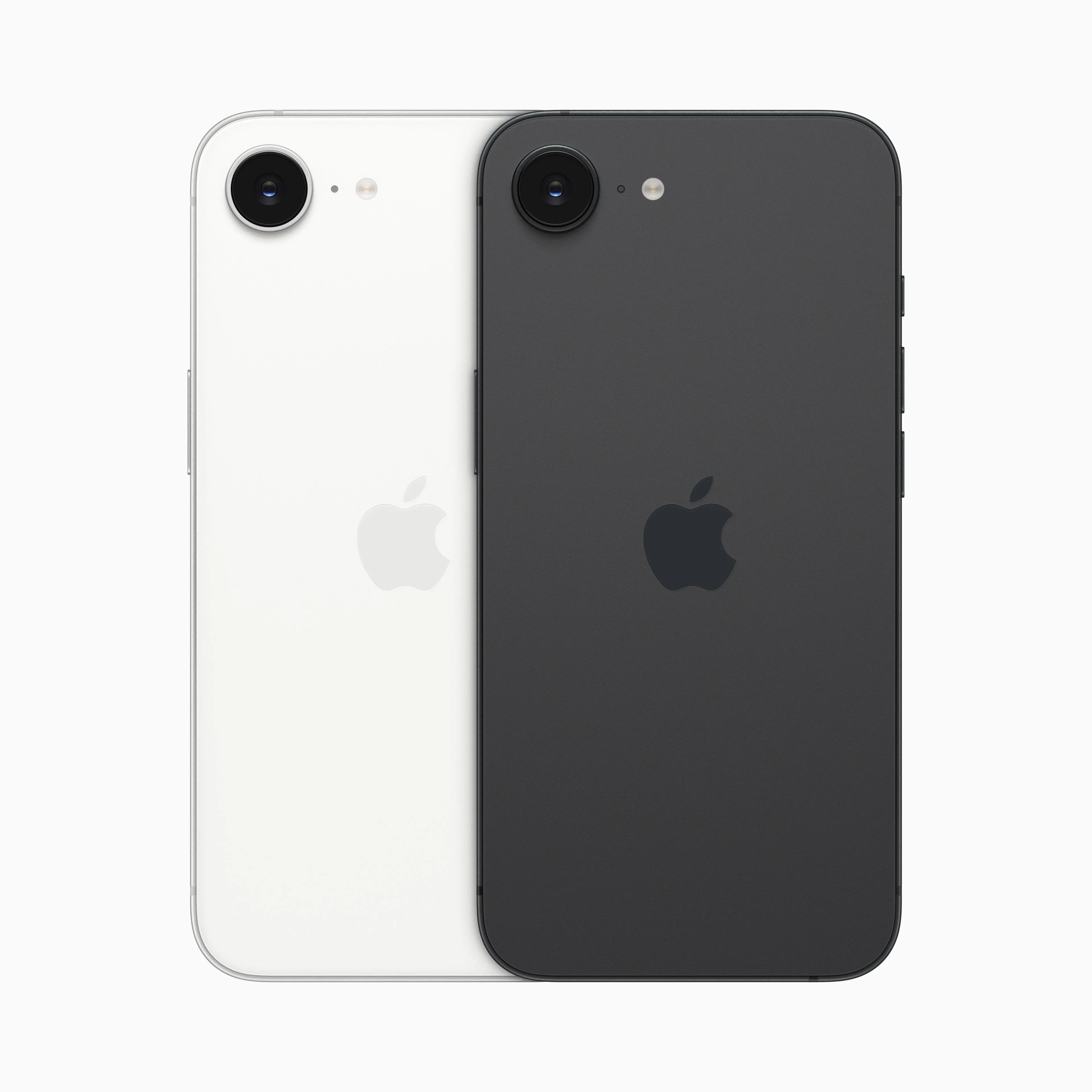 Hình ảnh mặt trước và mặt sau của iPhone 16e với các tùy chọn màu sắc, thể hiện sự đa dạng về ngoại hình.
