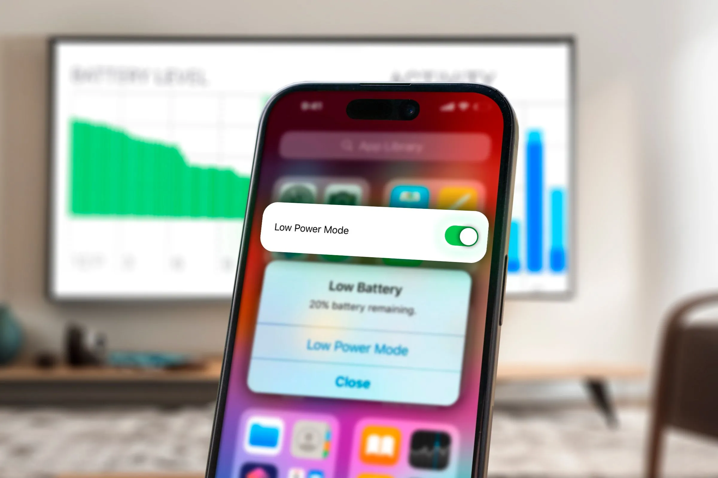 Hình ảnh minh họa cảnh báo pin yếu trên iPhone và chế độ nguồn điện thấp, biểu thị mối quan tâm về thời lượng pin.