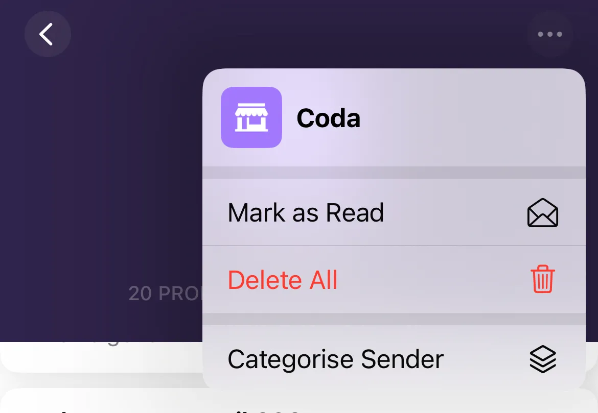 Hướng dẫn phân loại lại người gửi trong Apple Mail trên iPhone thông qua menu &quot;Categorize Sender&quot;.