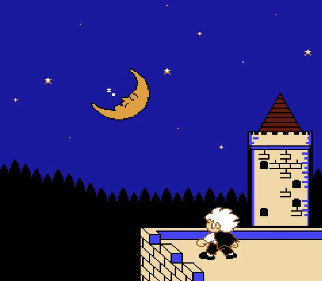 Kid Dracula sử dụng phép thuật để tấn công kẻ thù trong một cảnh game