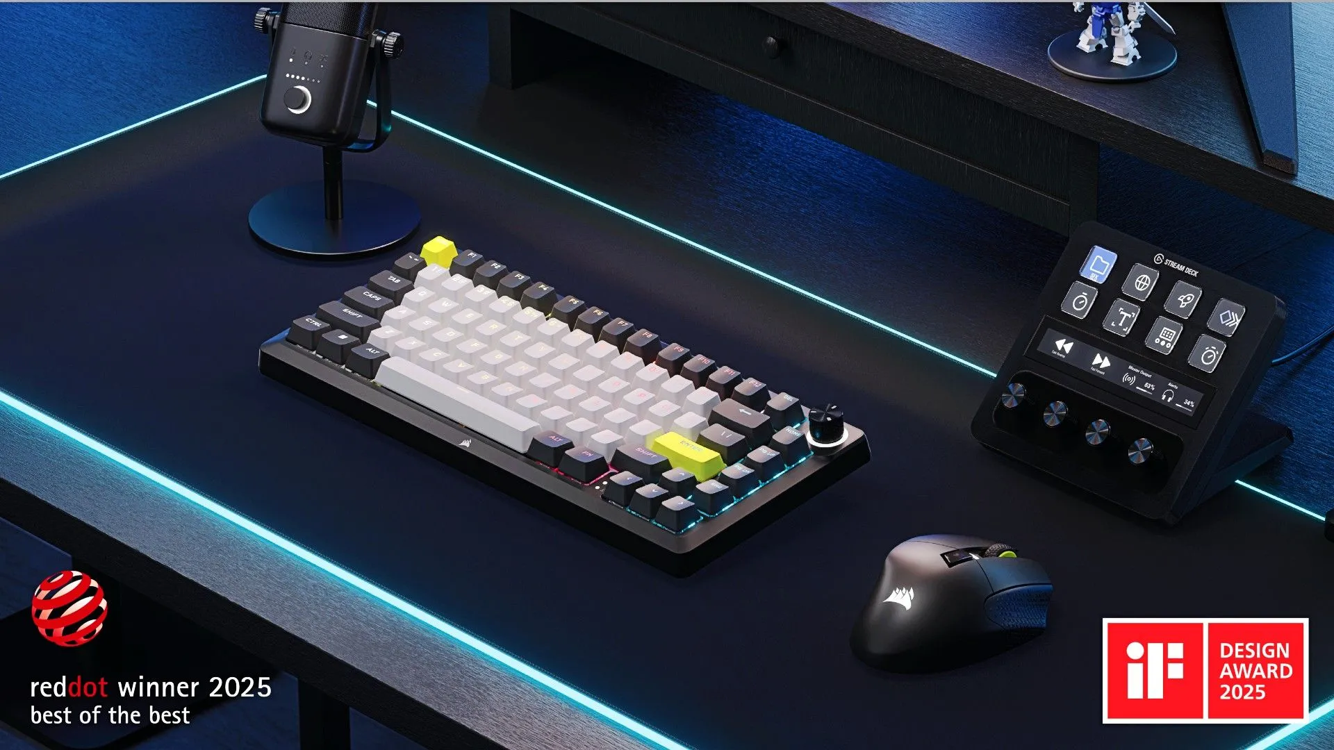 Kit bàn phím cơ Corsair MAKR 75 Barebones đã lắp ráp trên bàn làm việc
