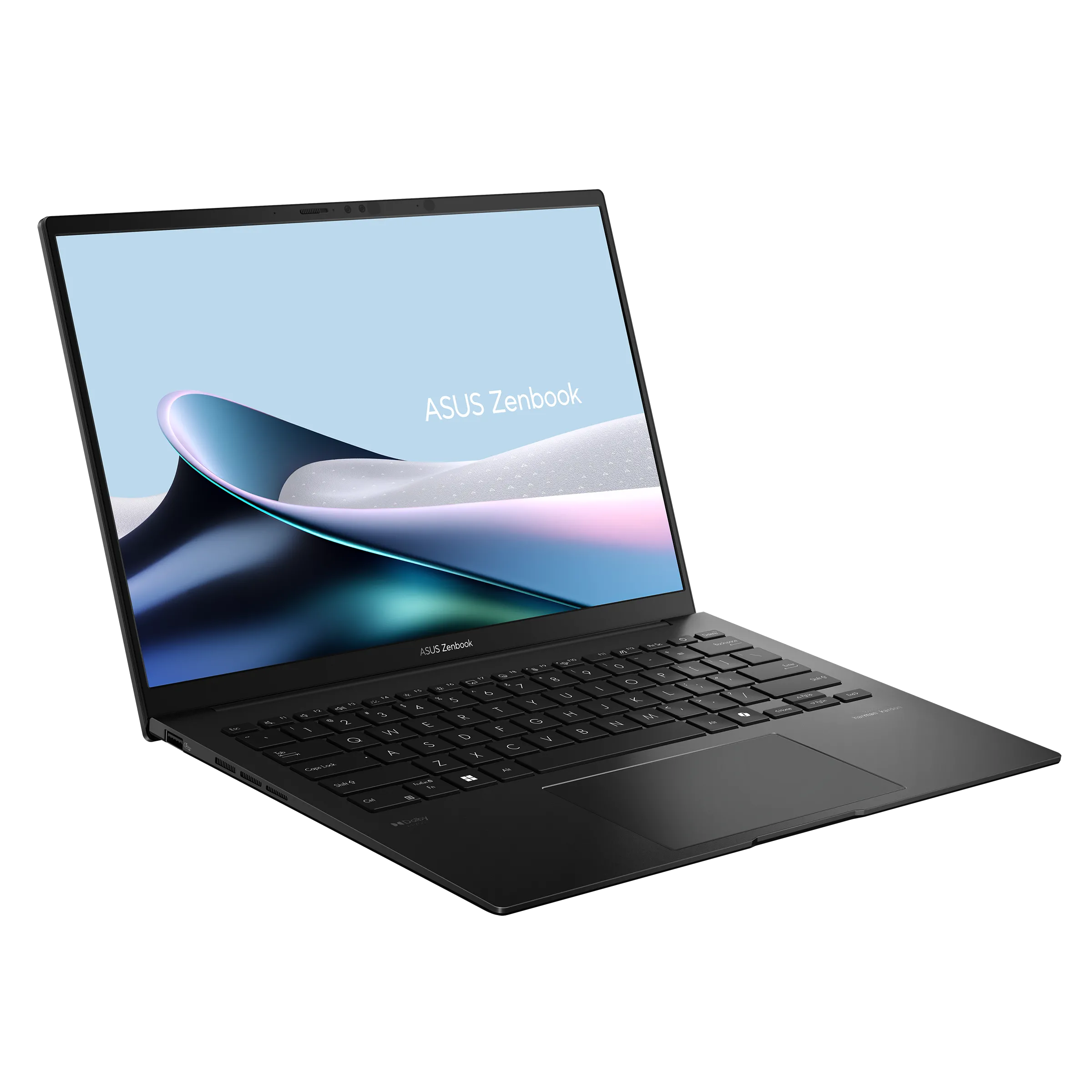Laptop ASUS Zenbook 14 OLED (UM3406) mở ra, cho thấy màn hình rực rỡ và bàn phím.