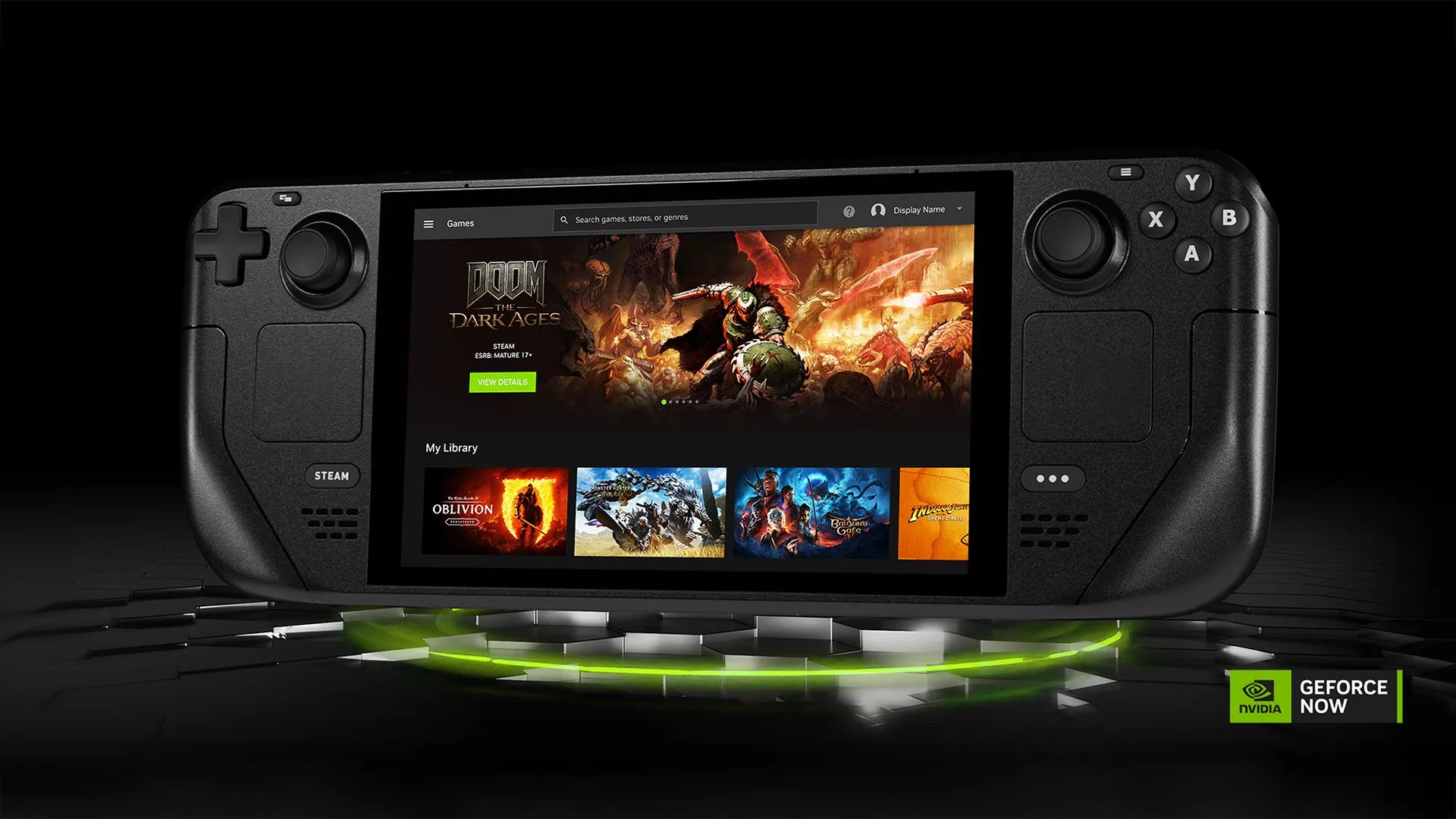 Logo GeForce Now trên màn hình Steam Deck