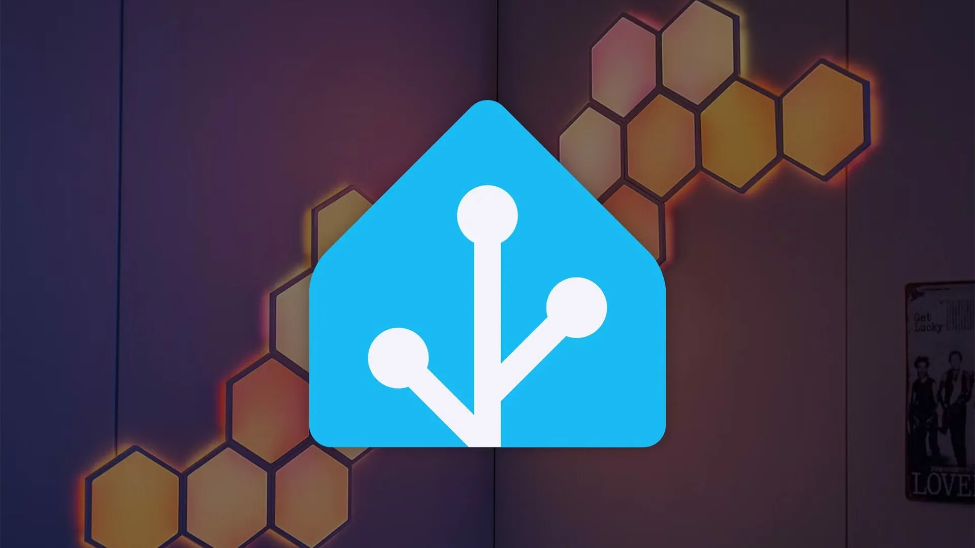 Logo Home Assistant trên nền hệ thống đèn LED RGB