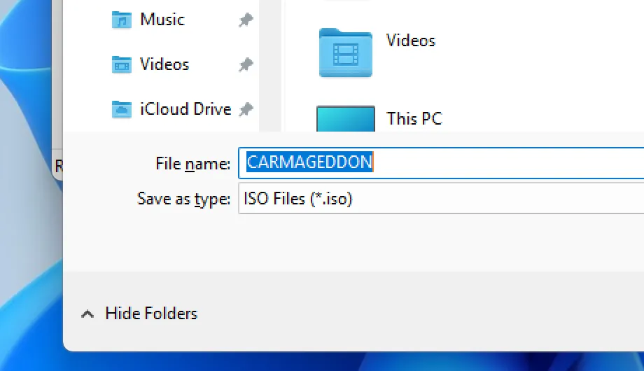 Lựa chọn định dạng file ISO trong phần mềm ImgBurn trước khi tạo