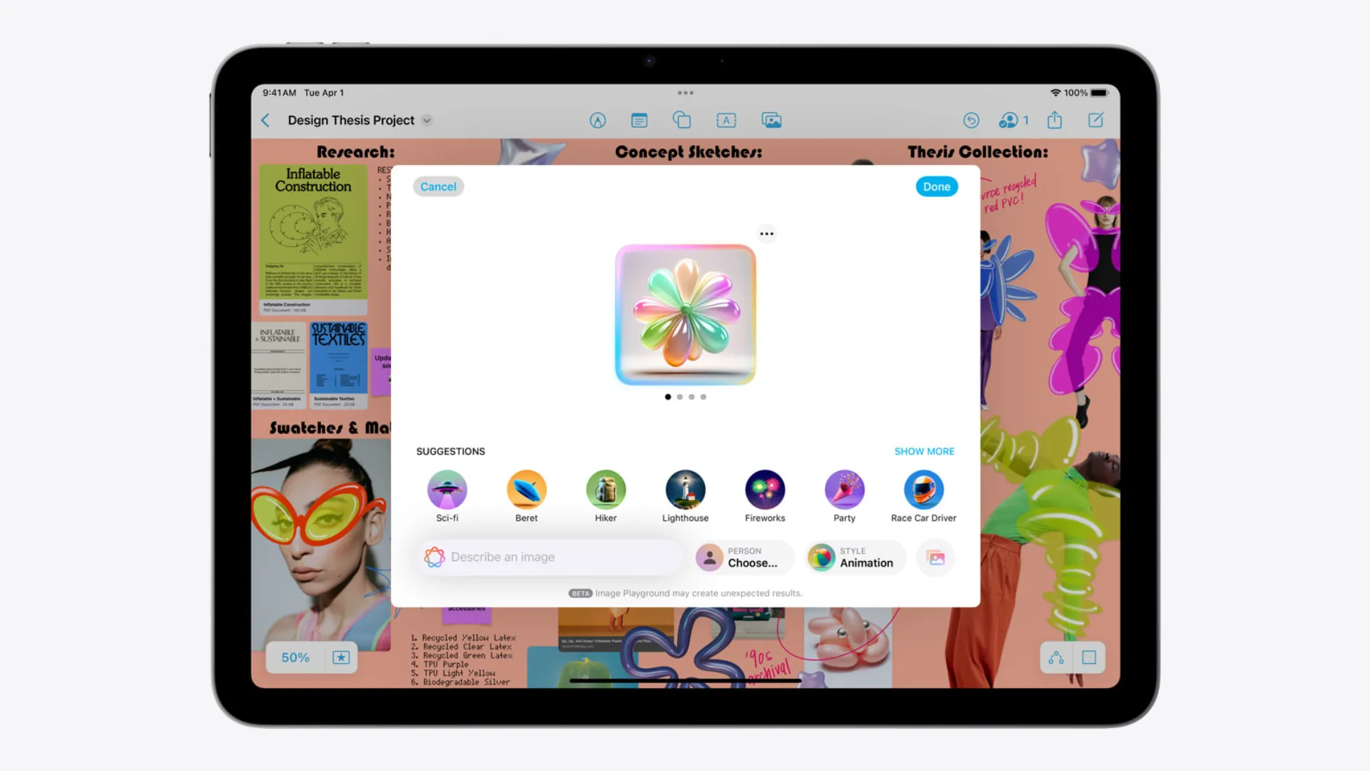 Màn hình iPad Air M3 hiển thị giao diện Apple Intelligence với các tính năng AI thông minh