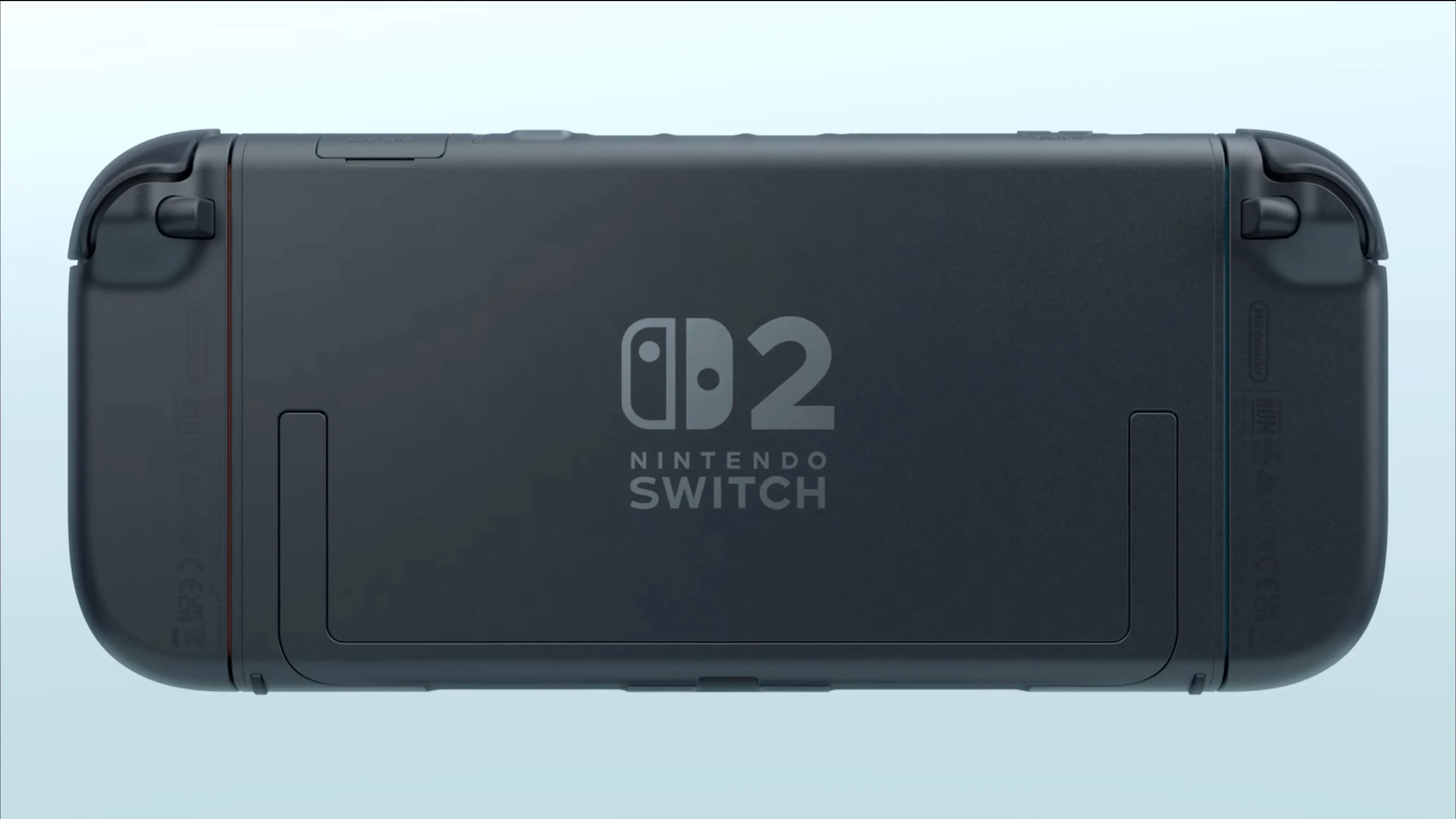 Mặt sau của máy chơi game Nintendo Switch 2 với logo, thể hiện sự hoàn thiện của thế hệ console mới