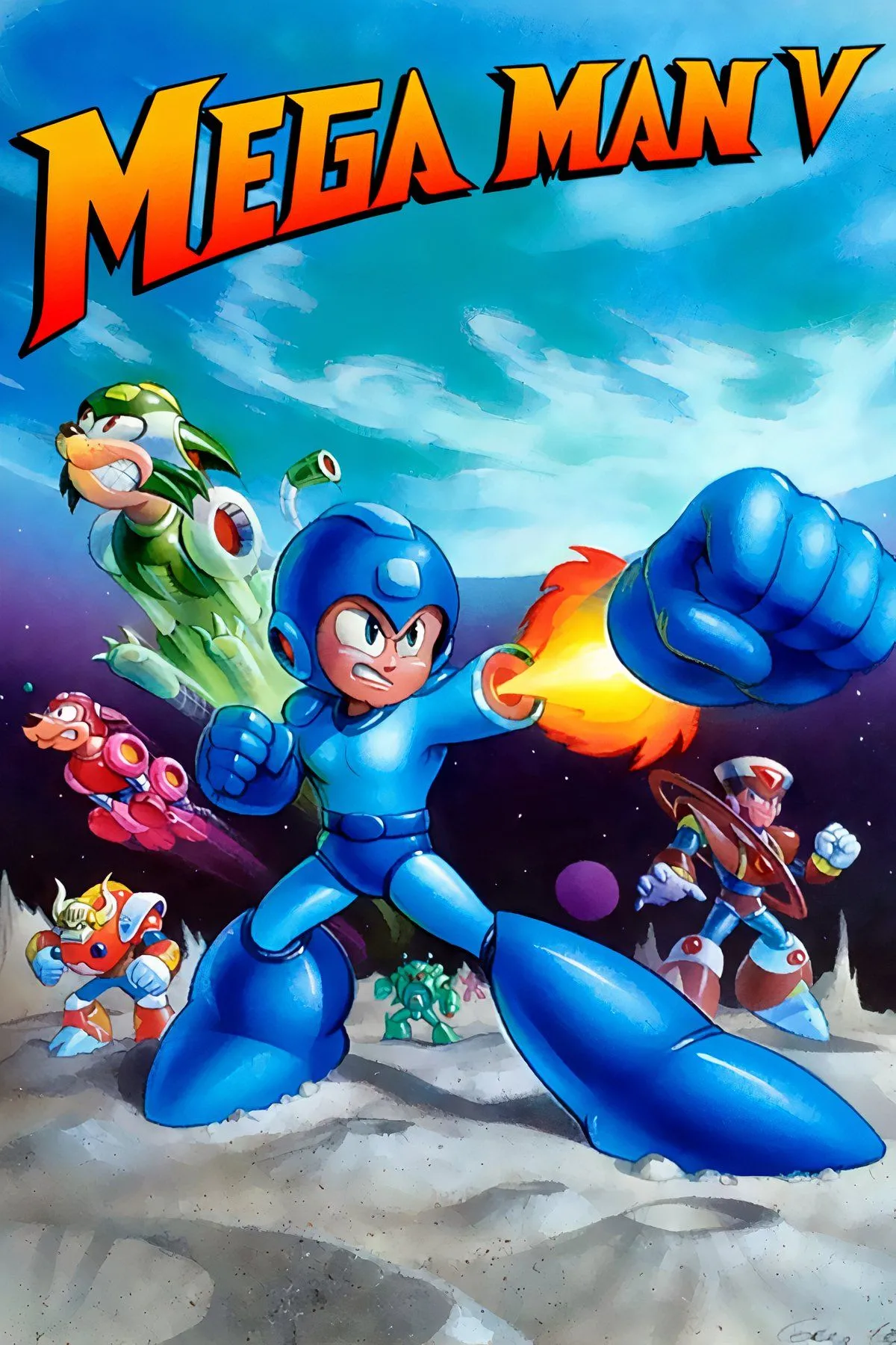 Mega Man trong cảnh chiến đấu của Mega Man V trên Game Boy