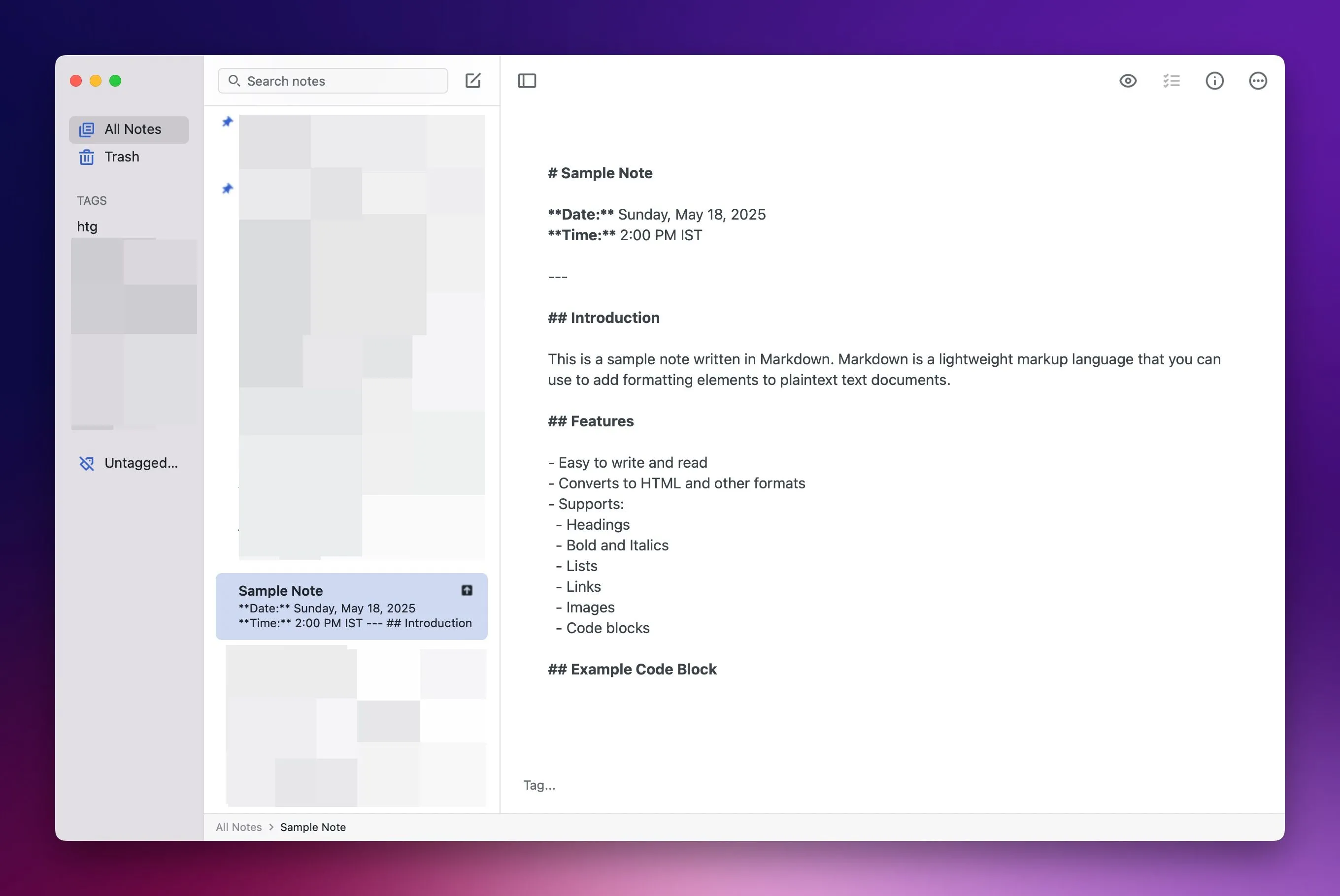 Minh họa cách viết ghi chú sử dụng cú pháp Markdown trong Simplenote để định dạng văn bản.