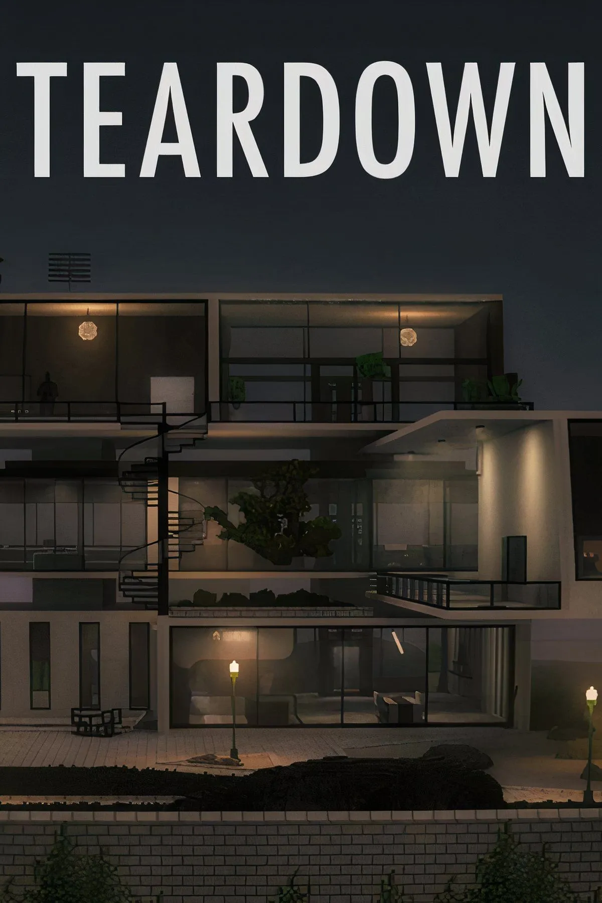 Một vụ nổ lớn đang xảy ra trong Teardown, phá hủy một cấu trúc bằng gạch thành vô số mảnh vụn, thể hiện khả năng phá hủy môi trường chi tiết của game
