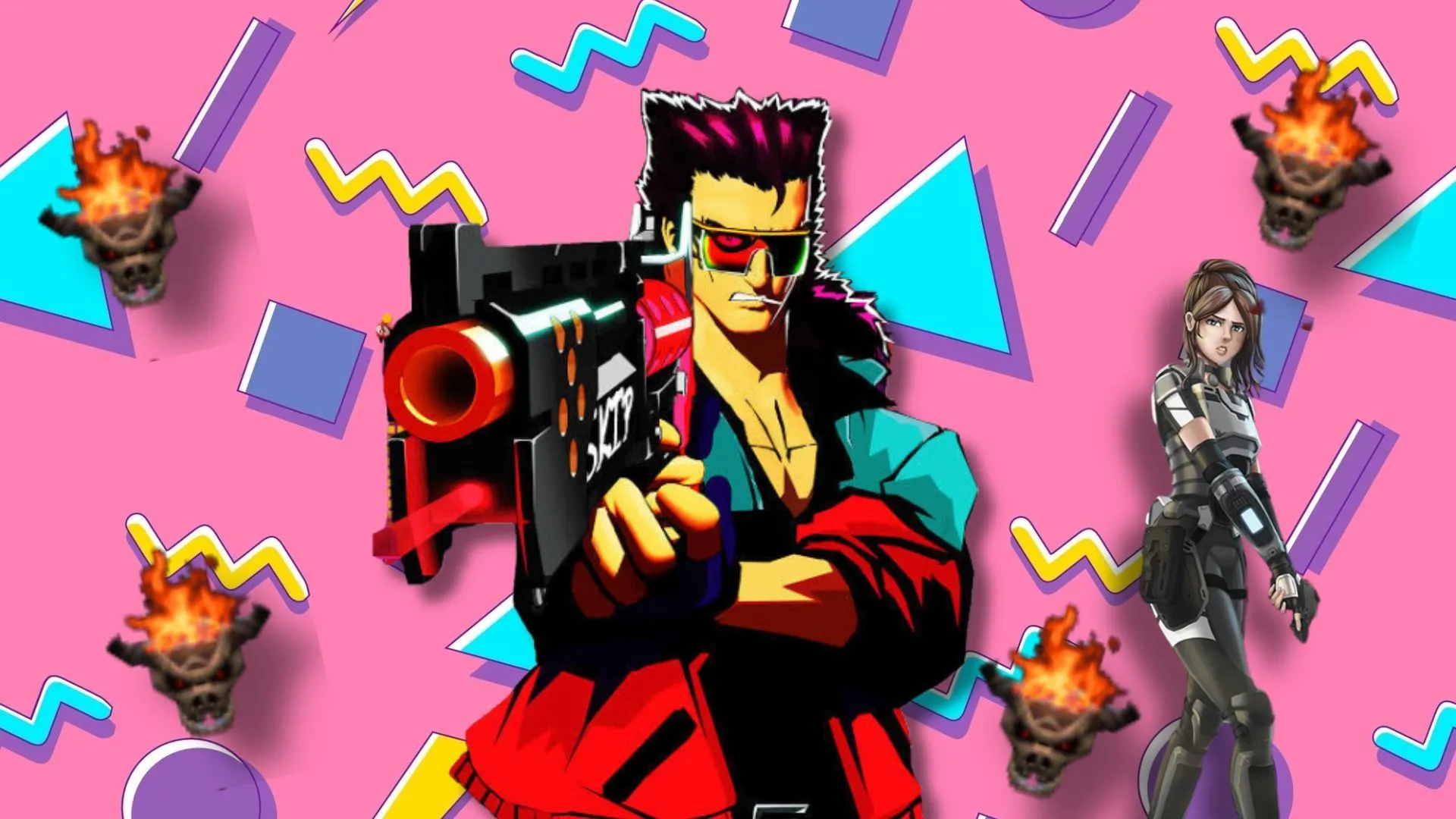 Nền theo phong cách thập niên 90 với các sprite và artwork từ game boomer shooter