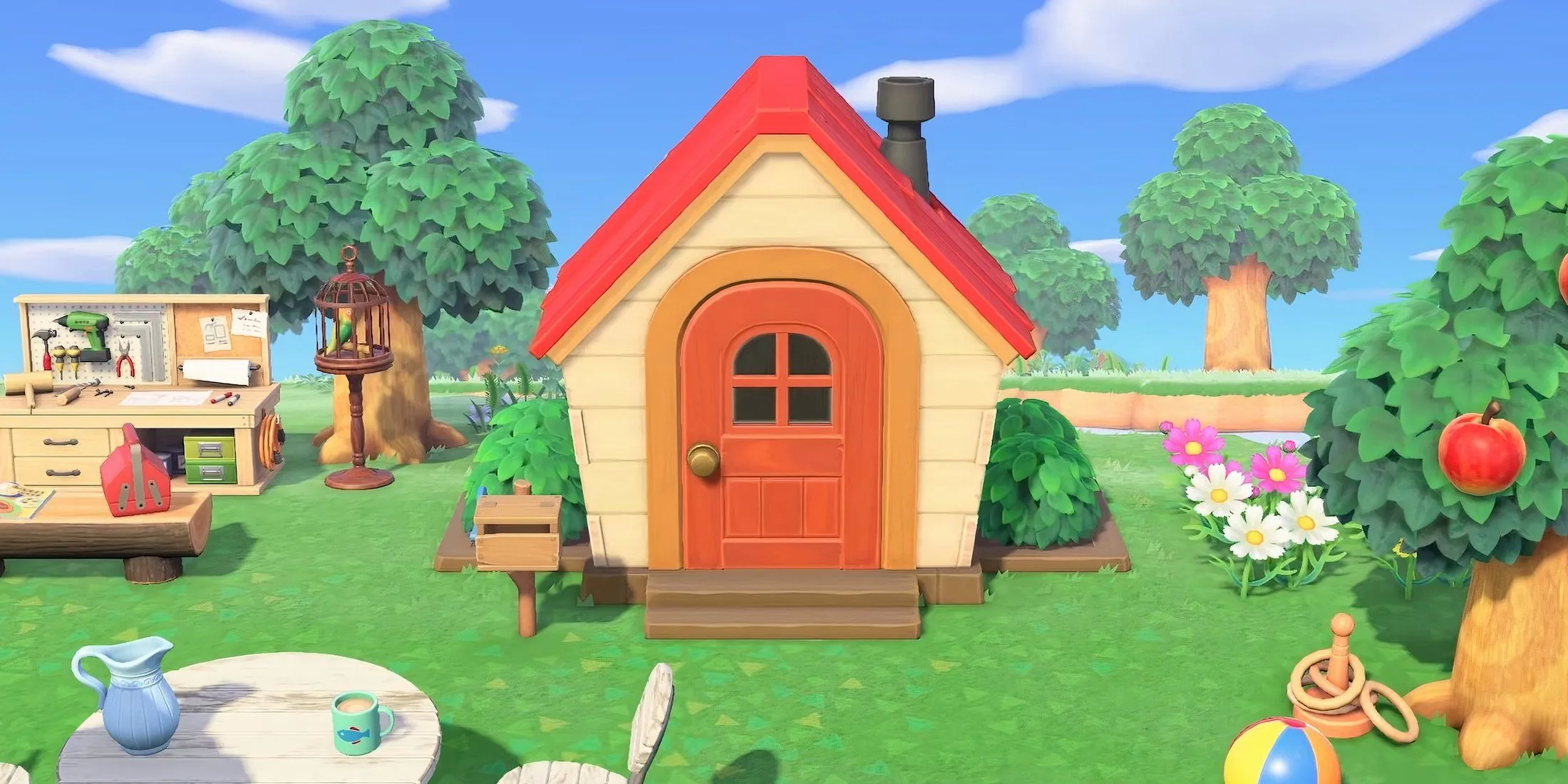 Ngôi nhà khởi đầu của người chơi trong Animal Crossing: New Horizons, một biểu tượng của cuộc sống mới trên hòn đảo nhiệt đới.