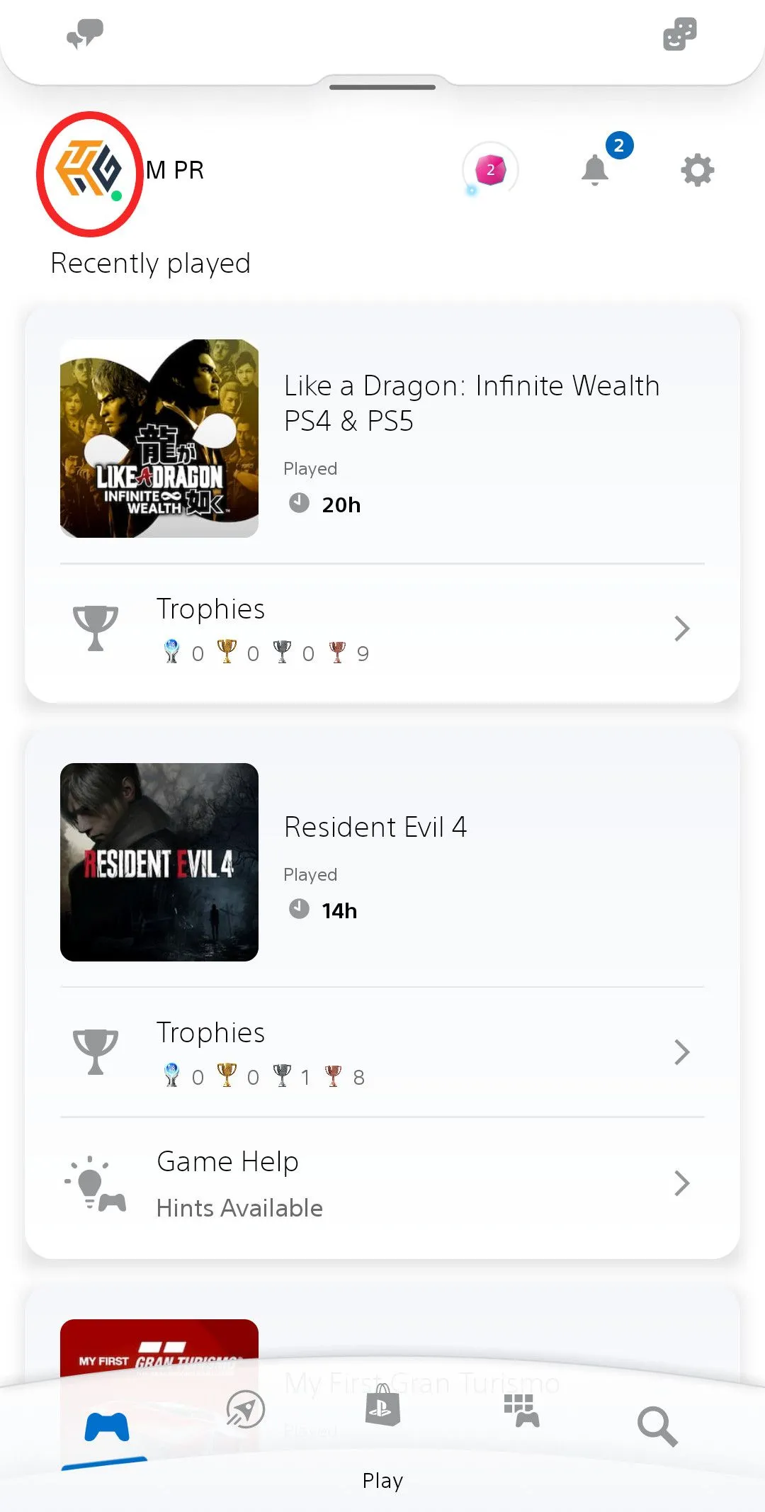 Nhấn vào biểu tượng hồ sơ trong ứng dụng PlayStation để truy cập cài đặt