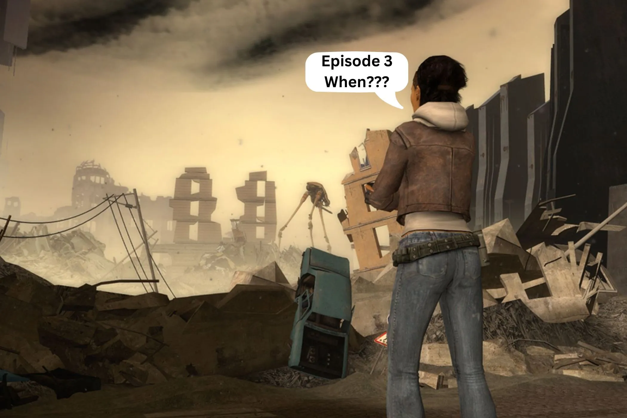 Nhân vật trong game video đang hỏi khi nào Episode 3 sẽ ra mắt