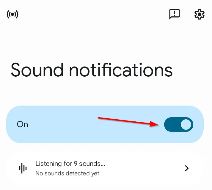 Nút bật tắt Thông báo âm thanh trong Live Transcribe để nhận cảnh báo