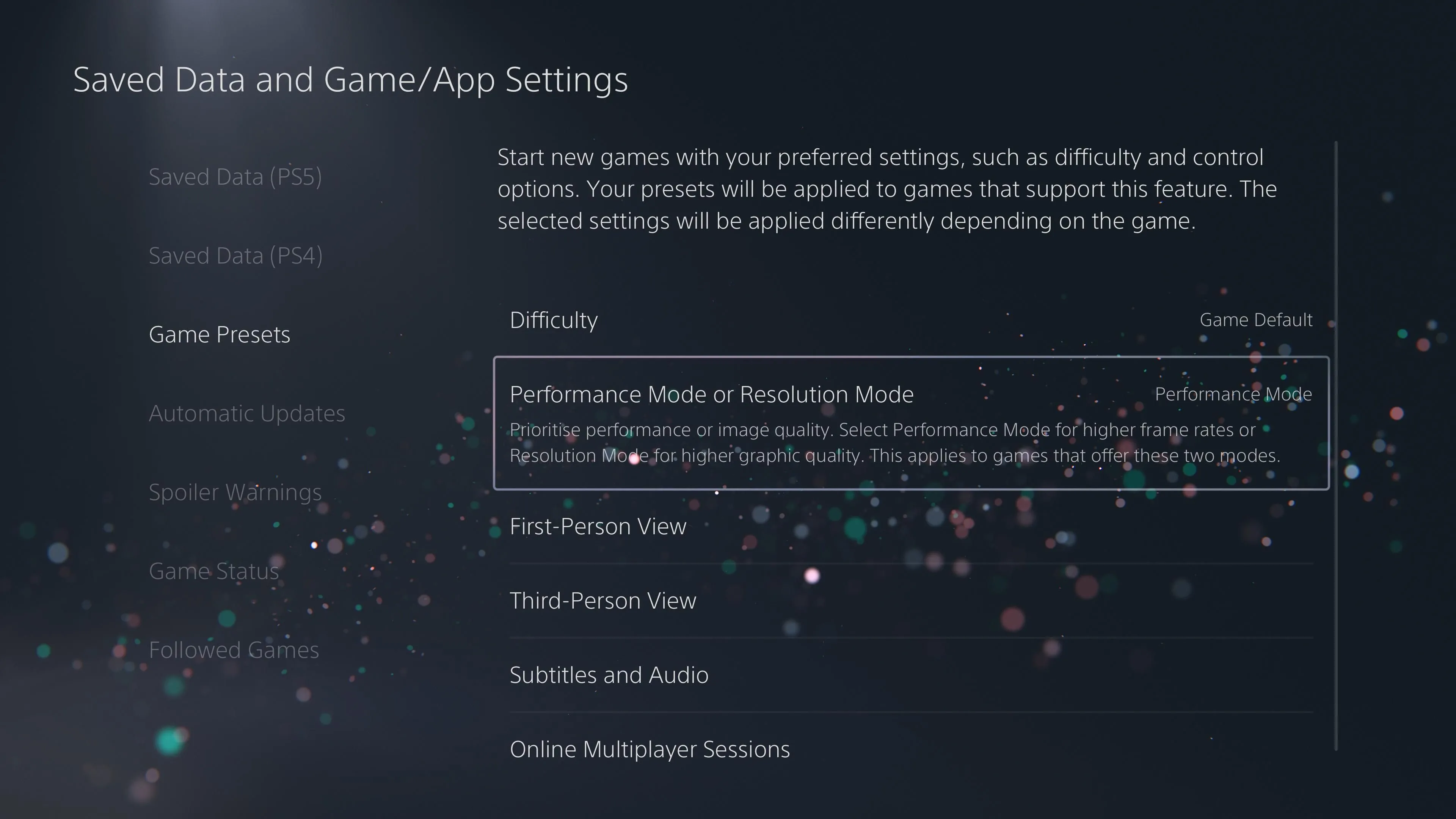 Thiết lập cài đặt mặc định cho các trò chơi (Game Presets) trên PS5.