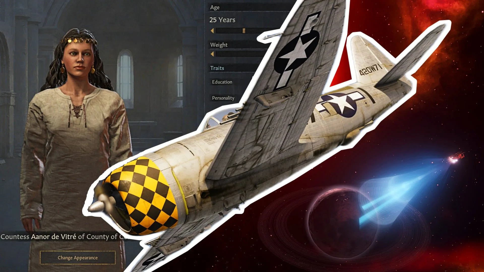 Tổng hợp hình ảnh từ các tựa game phức tạp, đòi hỏi tư duy chiến thuật và kỹ năng cao như DCS World, Crusader Kings 3 và Stellaris.