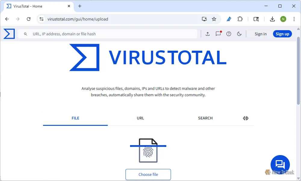 Trang chủ của dịch vụ VirusTotal để quét và phân tích mã độc