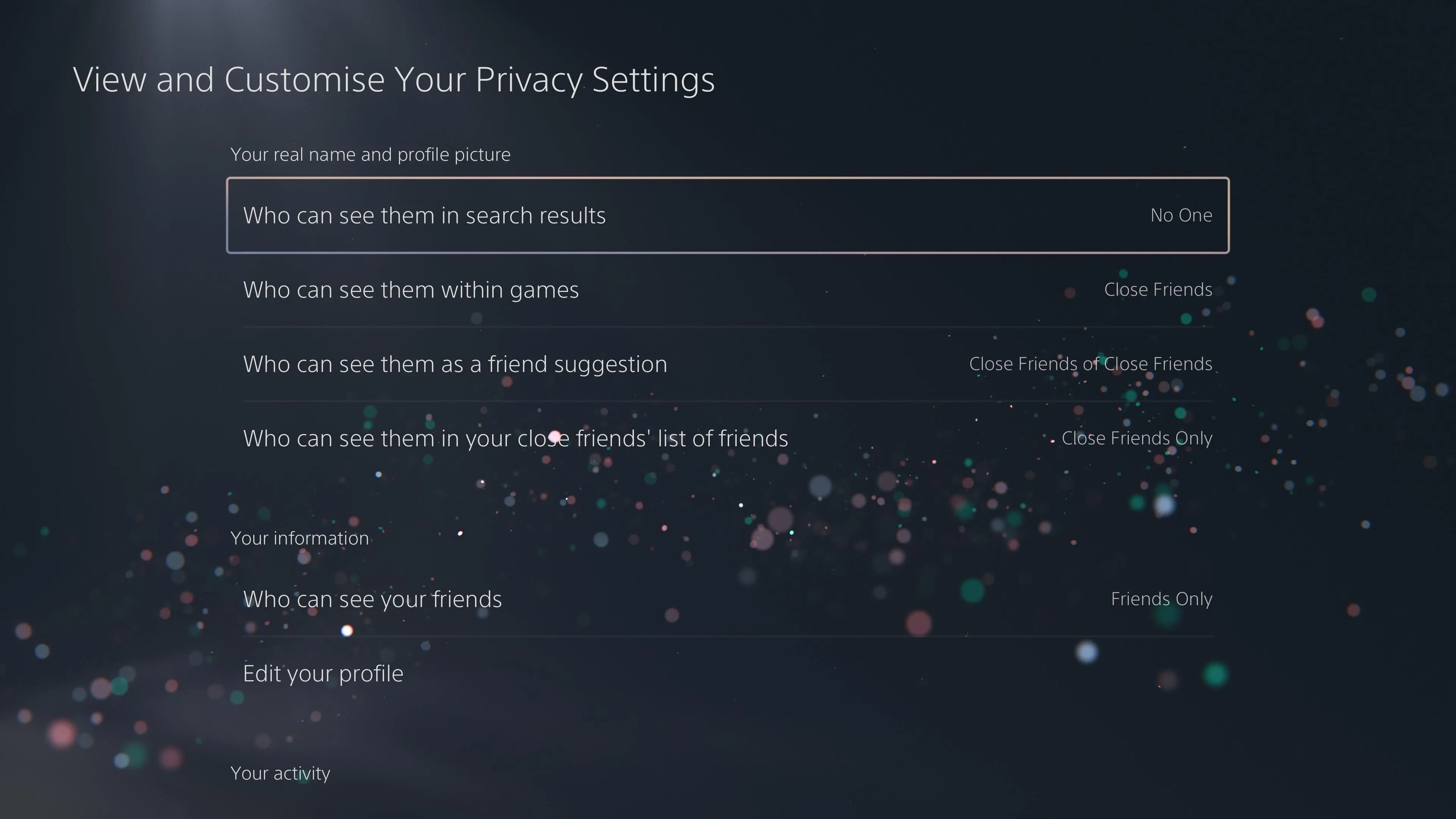 Tùy chỉnh cài đặt quyền riêng tư tài khoản PlayStation Network trên PS5.