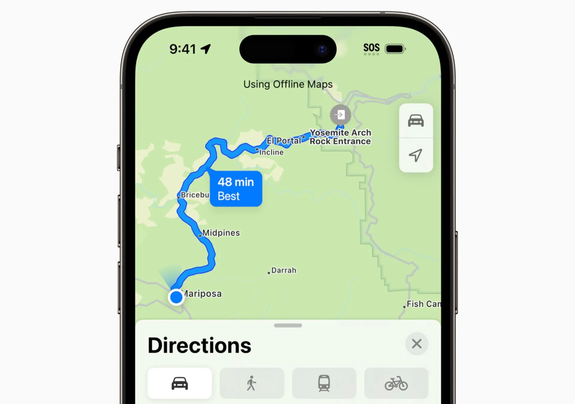 Ứng dụng Apple Maps trên iPhone với chỉ dẫn ngoại tuyến, minh họa việc sử dụng bản đồ trên thiết bị di động.