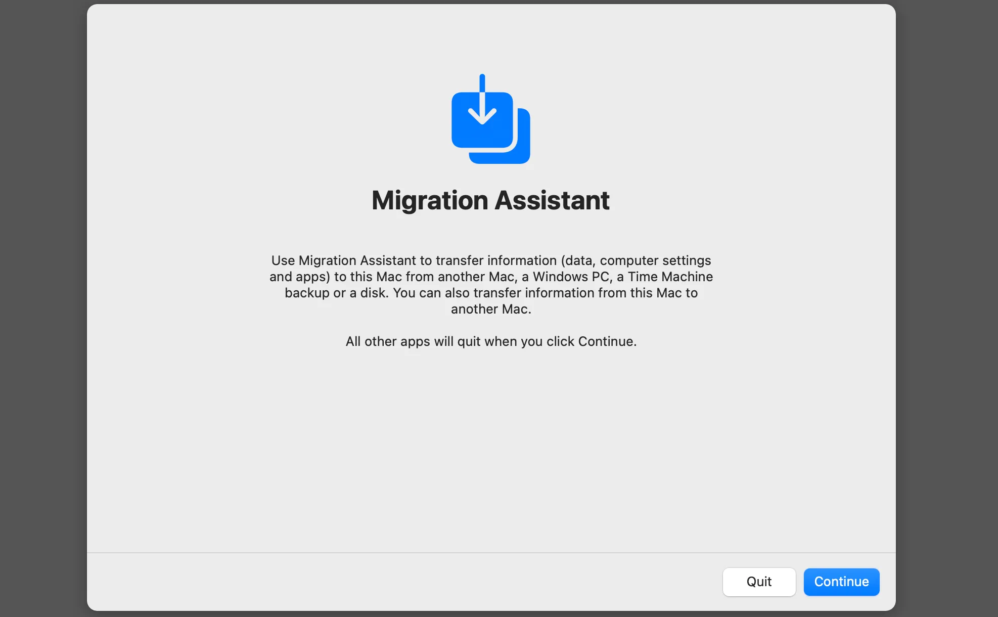 Ứng dụng Migration Assistant (Trợ lý Di chuyển) trong macOS
