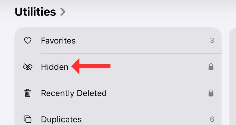 Album &quot;Đã ẩn&quot; nằm trong mục &quot;Tiện ích&quot; của ứng dụng Ảnh trên iOS 18.