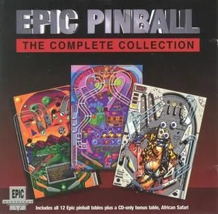 Ảnh bìa đĩa CD của tựa game pinball huyền thoại Epic Pinball, thể hiện phong cách nghệ thuật cổ điển.