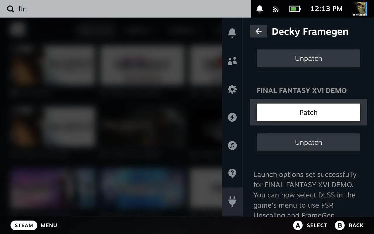 Áp dụng bản vá FSR 3 cho game Final Fantasy XVI demo bằng Decky Framegen