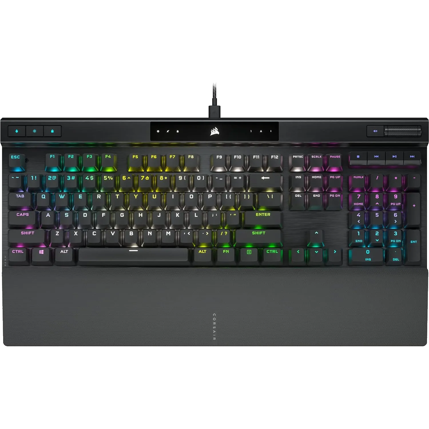 Bàn phím cơ Corsair K70 PRO, một mẫu bàn phím gaming nổi bật với các phím media chuyên dụng.